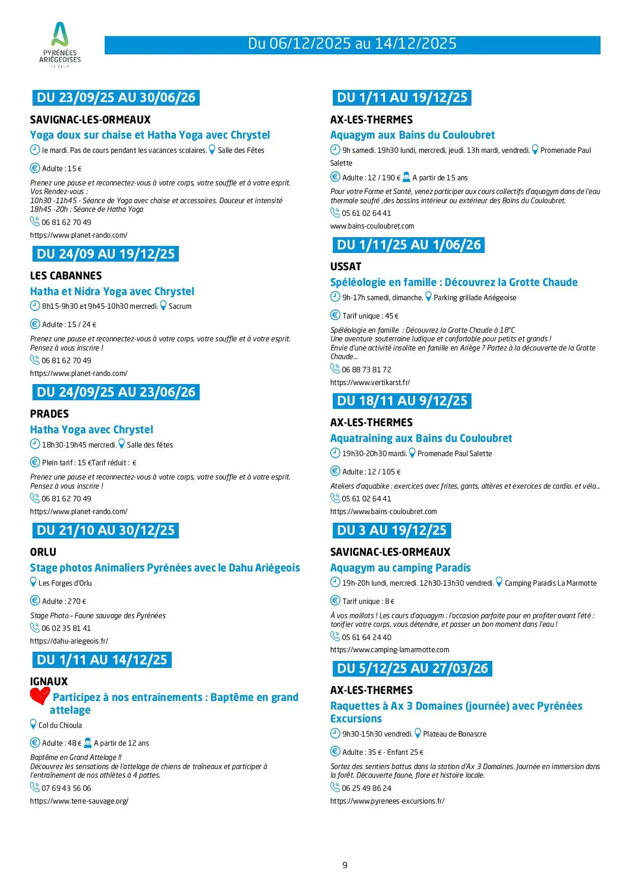 Du 06 au 14.12.Programme Animations & Activités