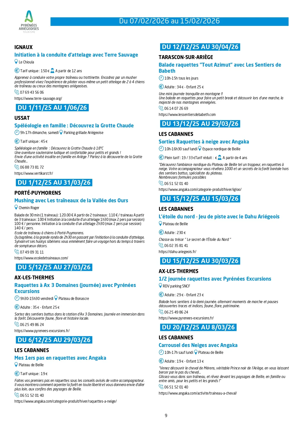 Du 07 au 15.02.Programme Animations & Activités