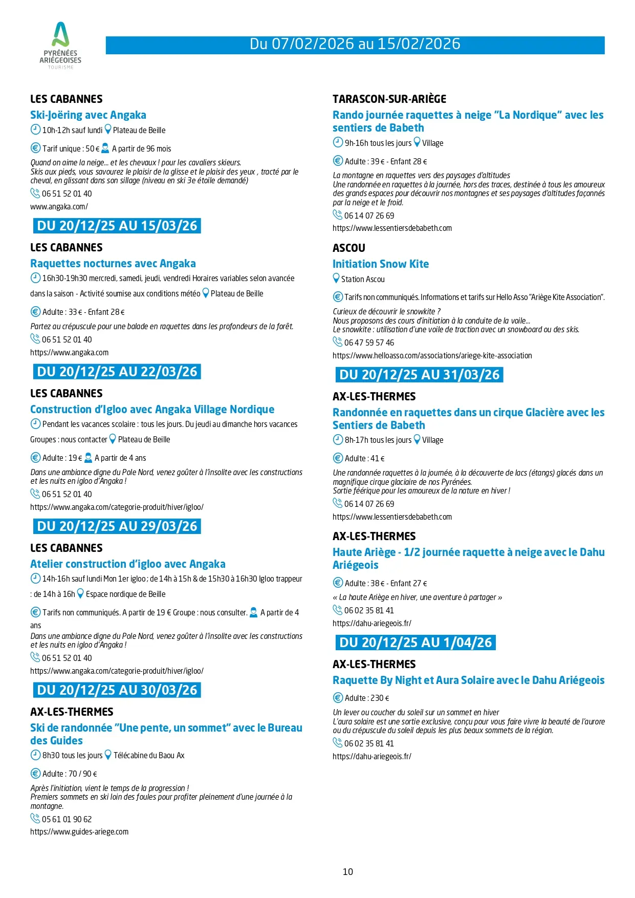 Du 07 au 15.02.Programme Animations & Activités