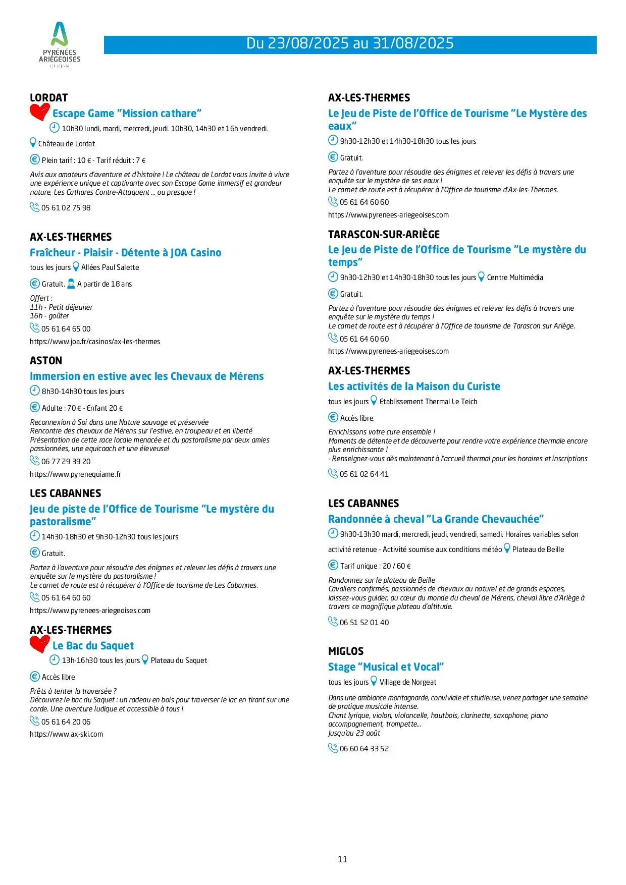 Du 23 au 31.08.Programme Animations & Activités.