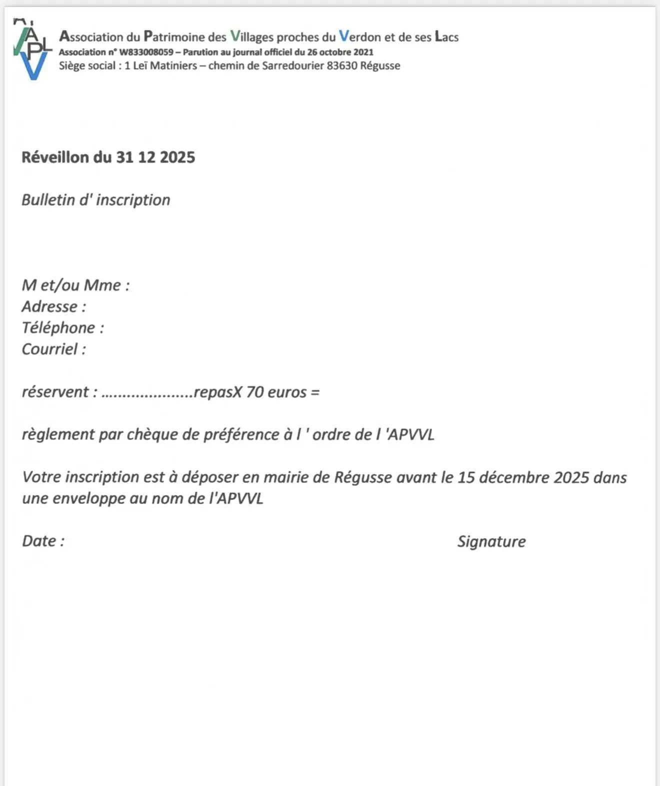 Bulletin d'inscription