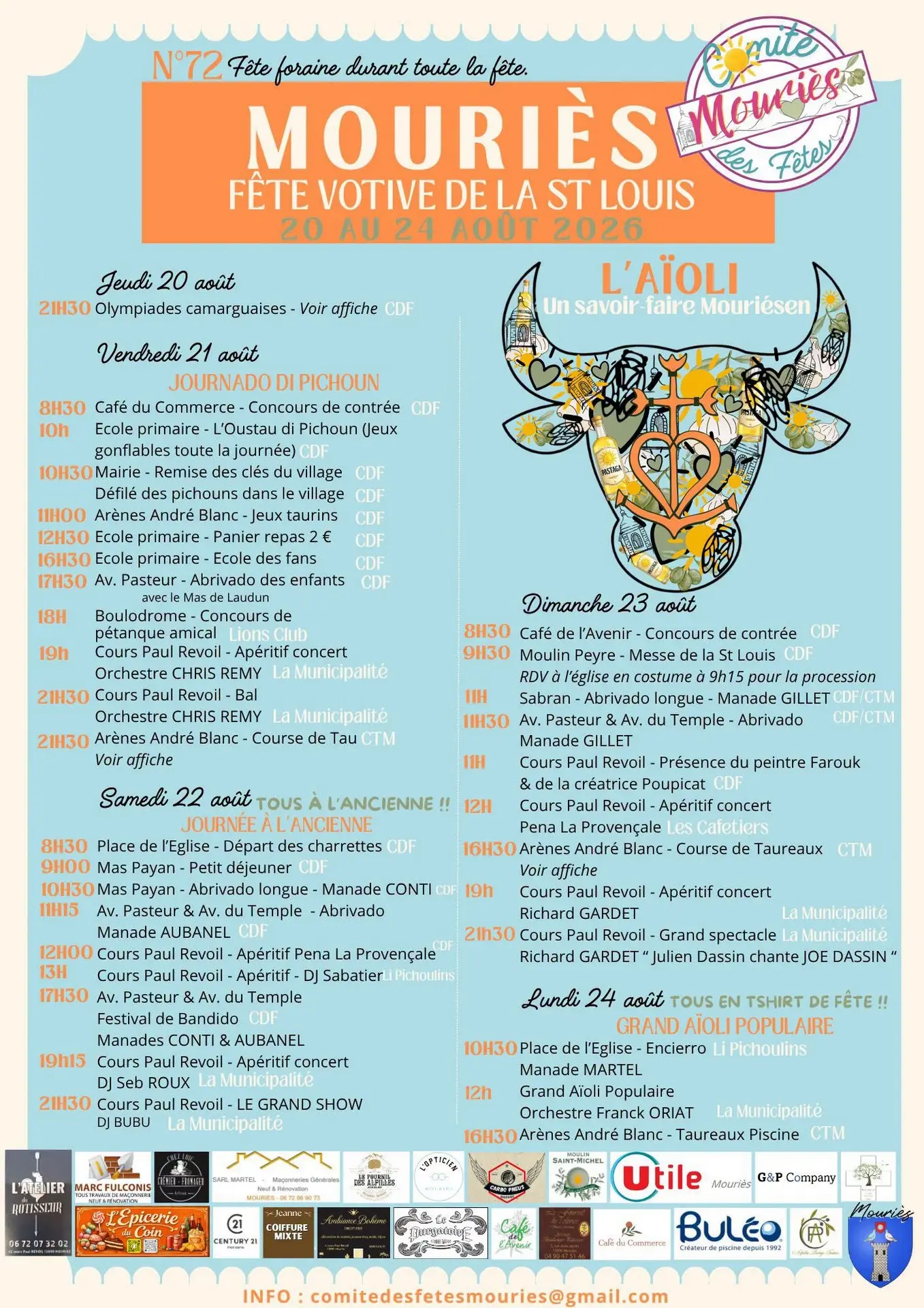Plakat Saint-Louis Votivfest 2026 in Mouriès 20.08 bis 24.08.26