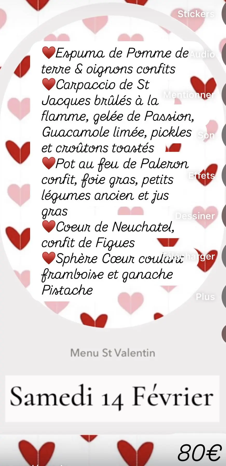 Menu de Saint Valentin au Petit Patio