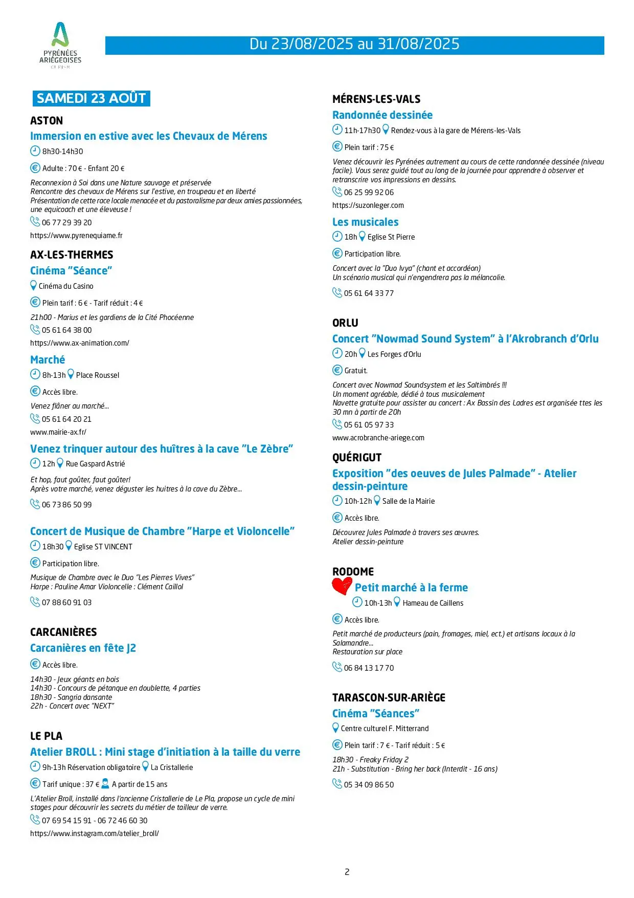 Du 23 au 31.08.Programme Animations & Activités.