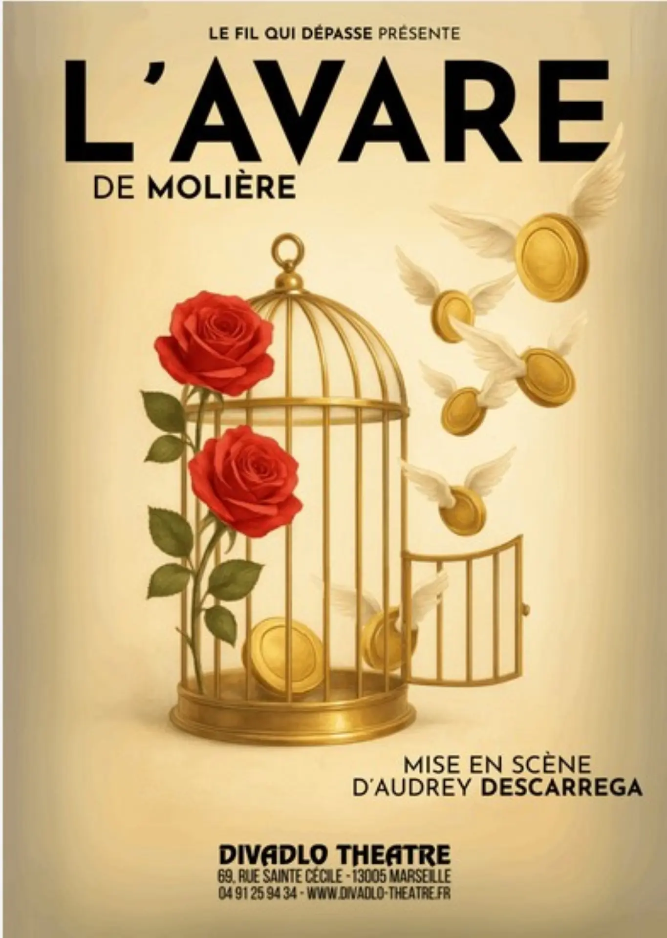 Une cage dorée d'où s'envolent des pièces d'or ailées