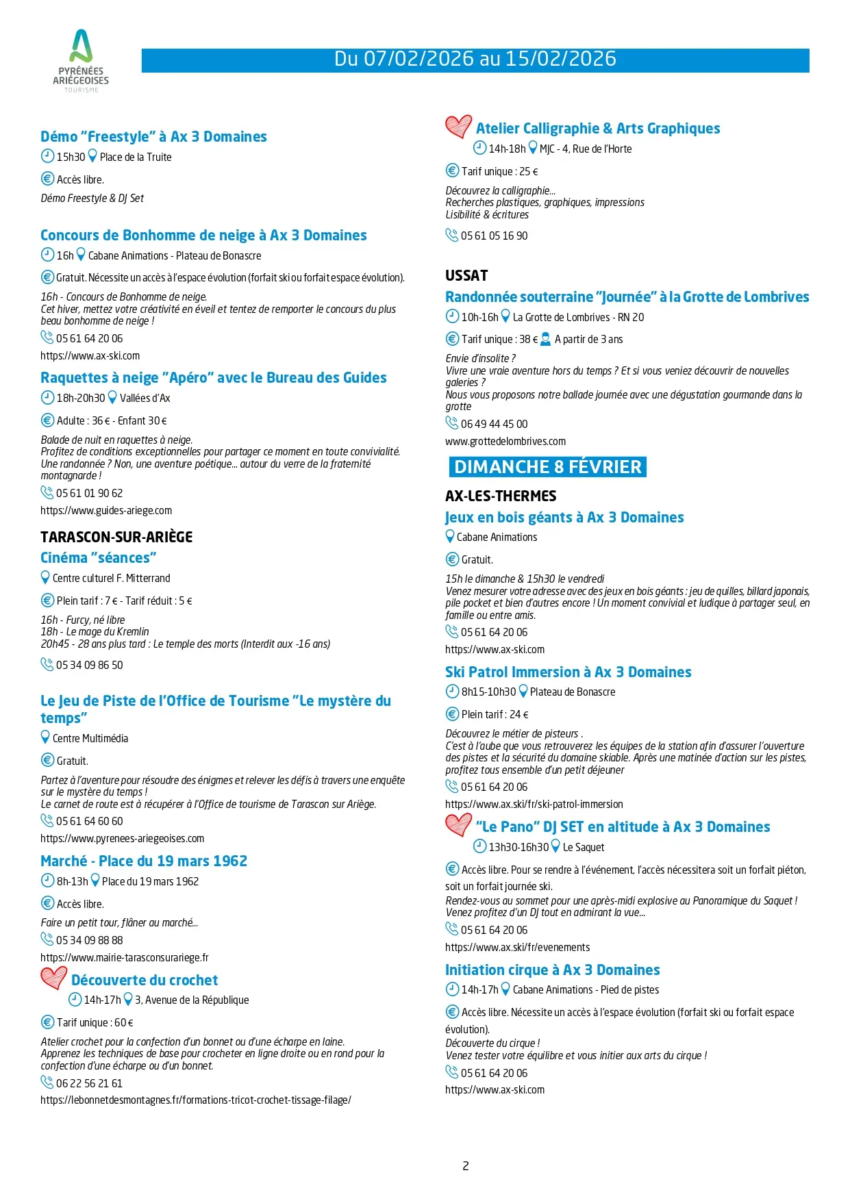 Du 07 au 15.02.Programme Animations & Activités