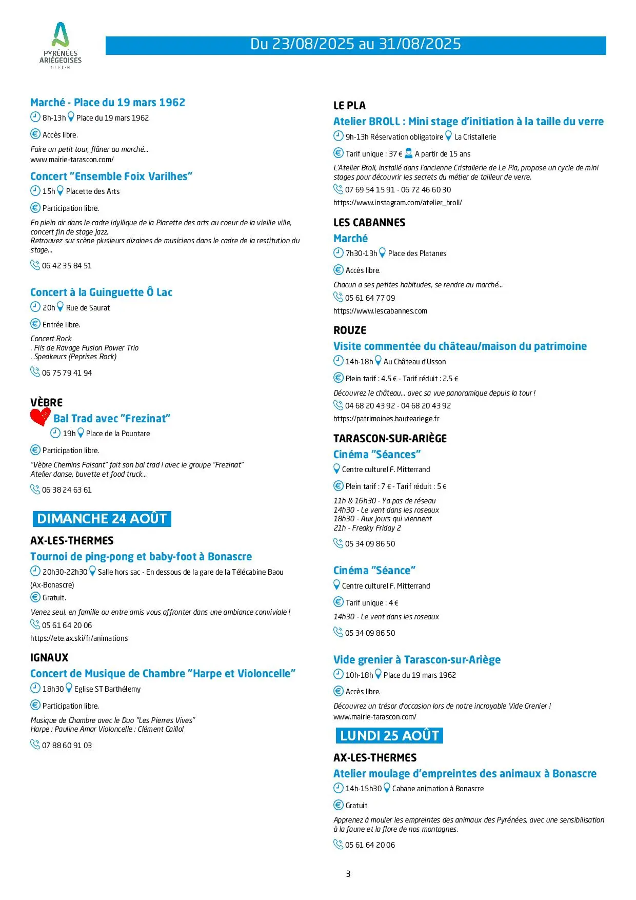 Du 23 au 31.08.Programme Animations & Activités.