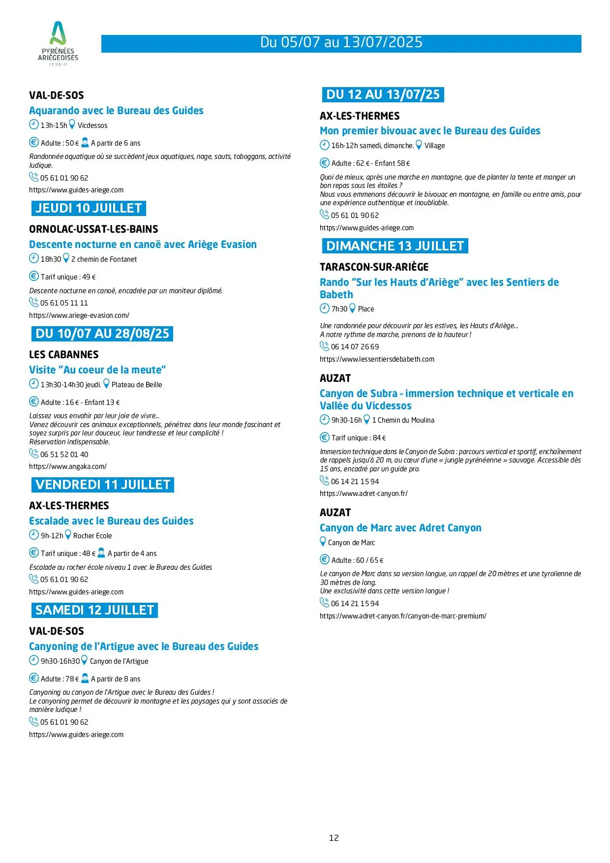 Du 05 au 13.07.Programme Animations & Activités