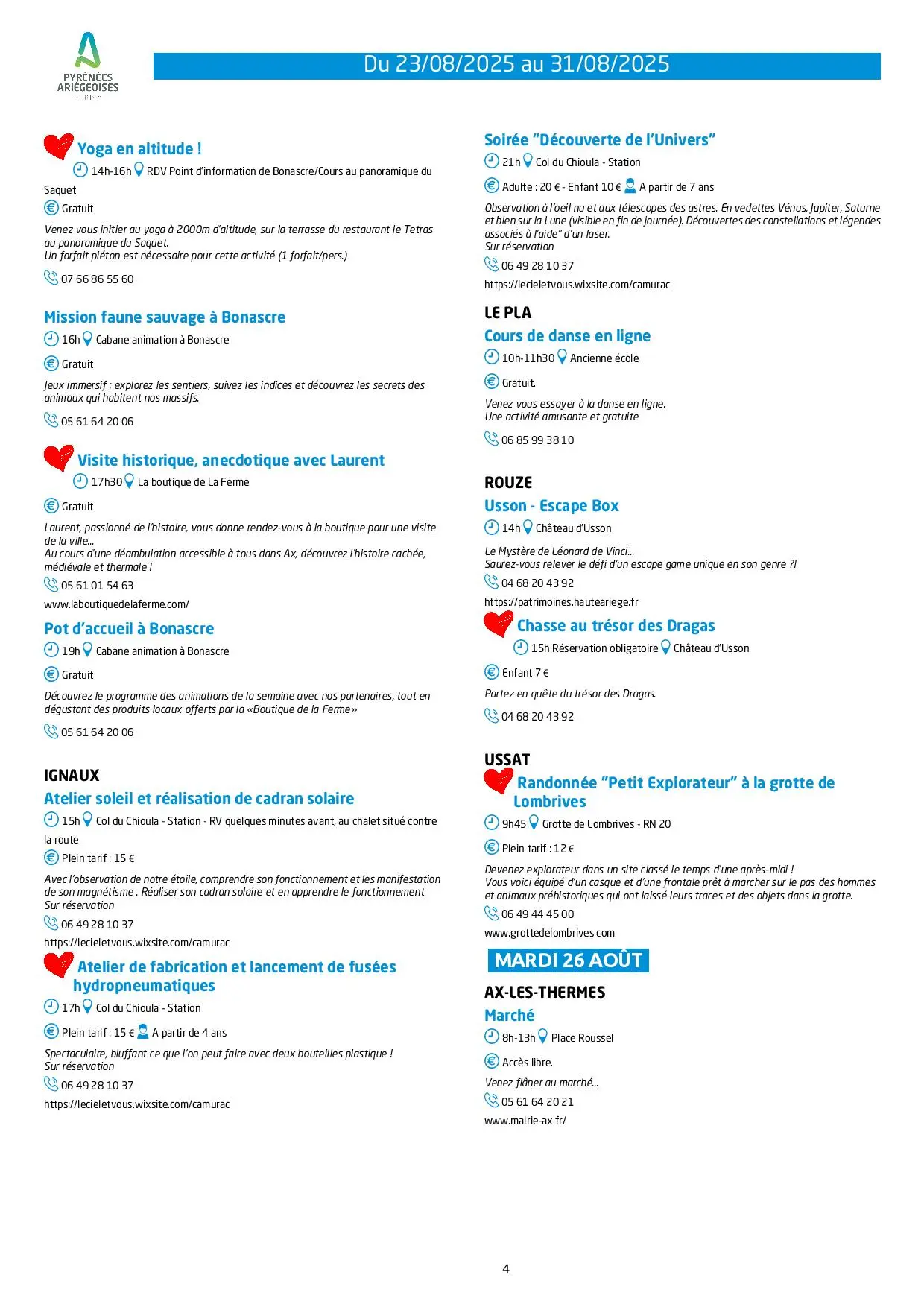 Du 23 au 31.08.Programme Animations & Activités.