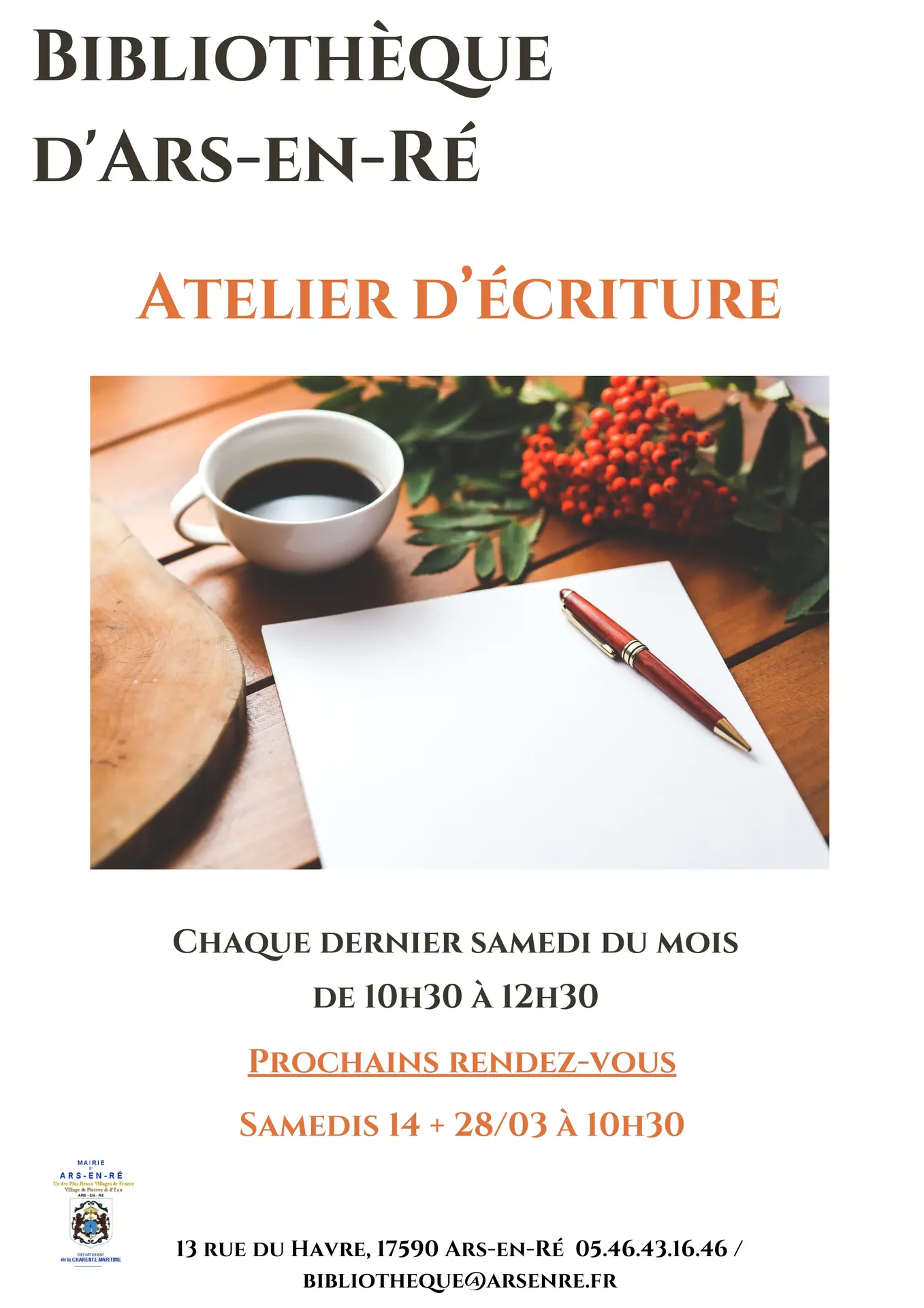 Affiche de l'ateliers d'écriture avec Marie-Marthe Bourget