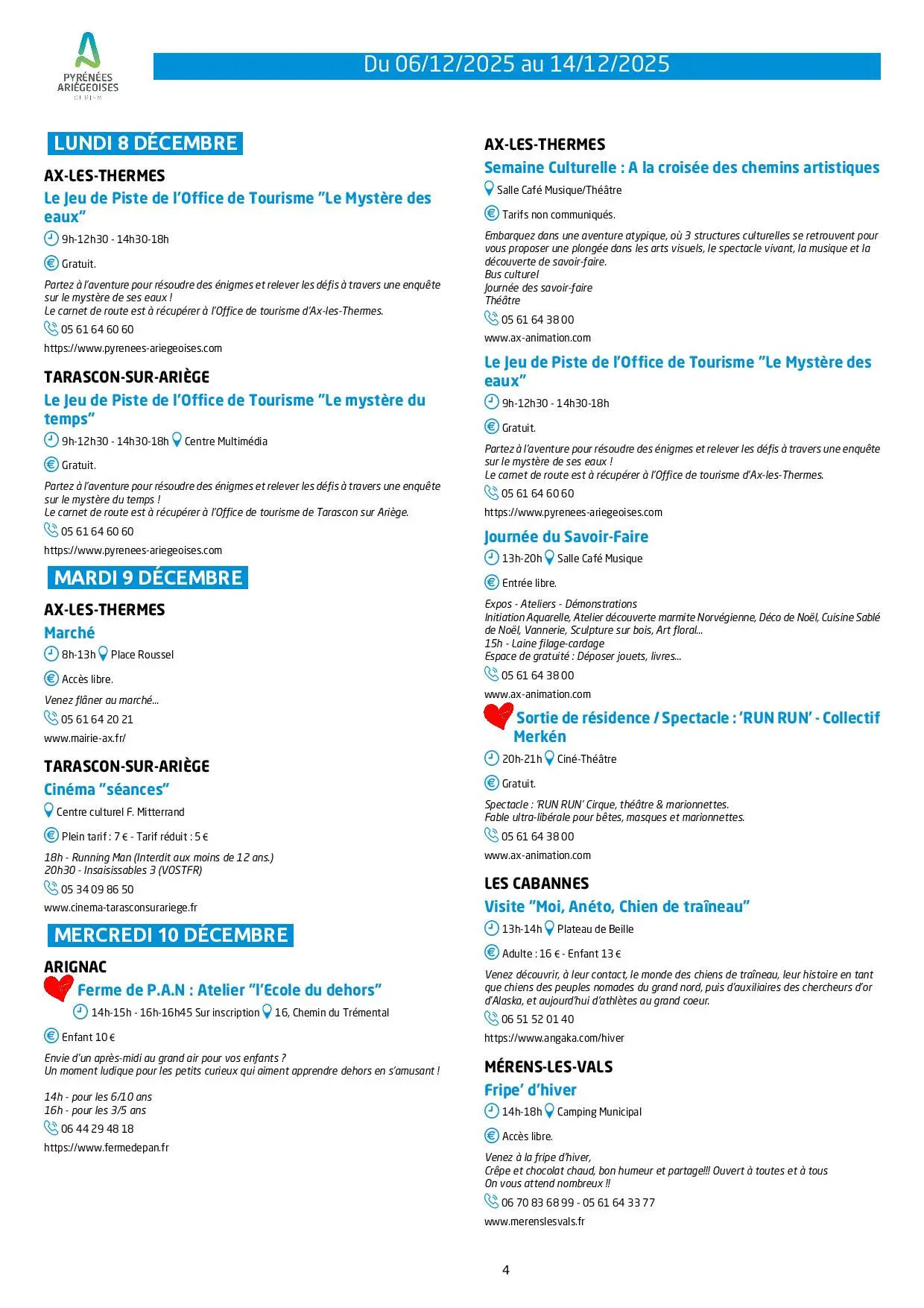 Du 06 au 14.12.Programme Animations & Activités