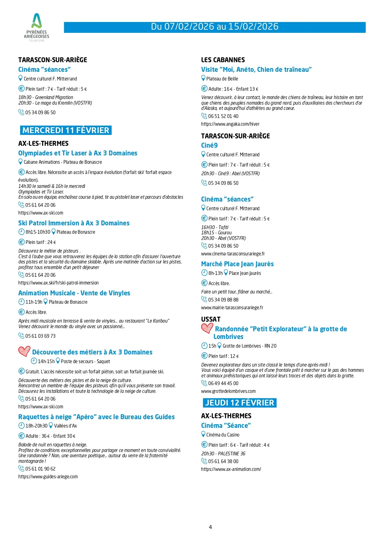 Du 07 au 15.02.Programme Animations & Activités