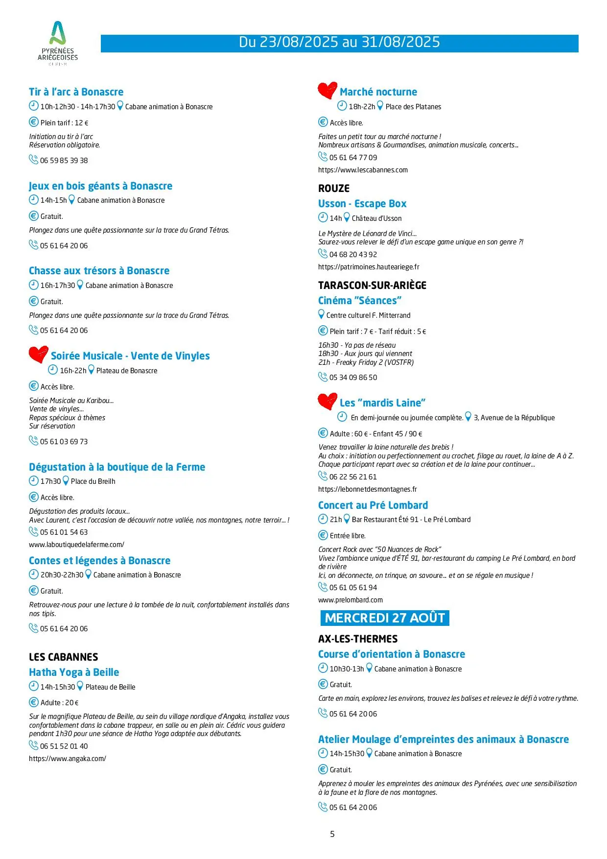 Du 23 au 31.08.Programme Animations & Activités.