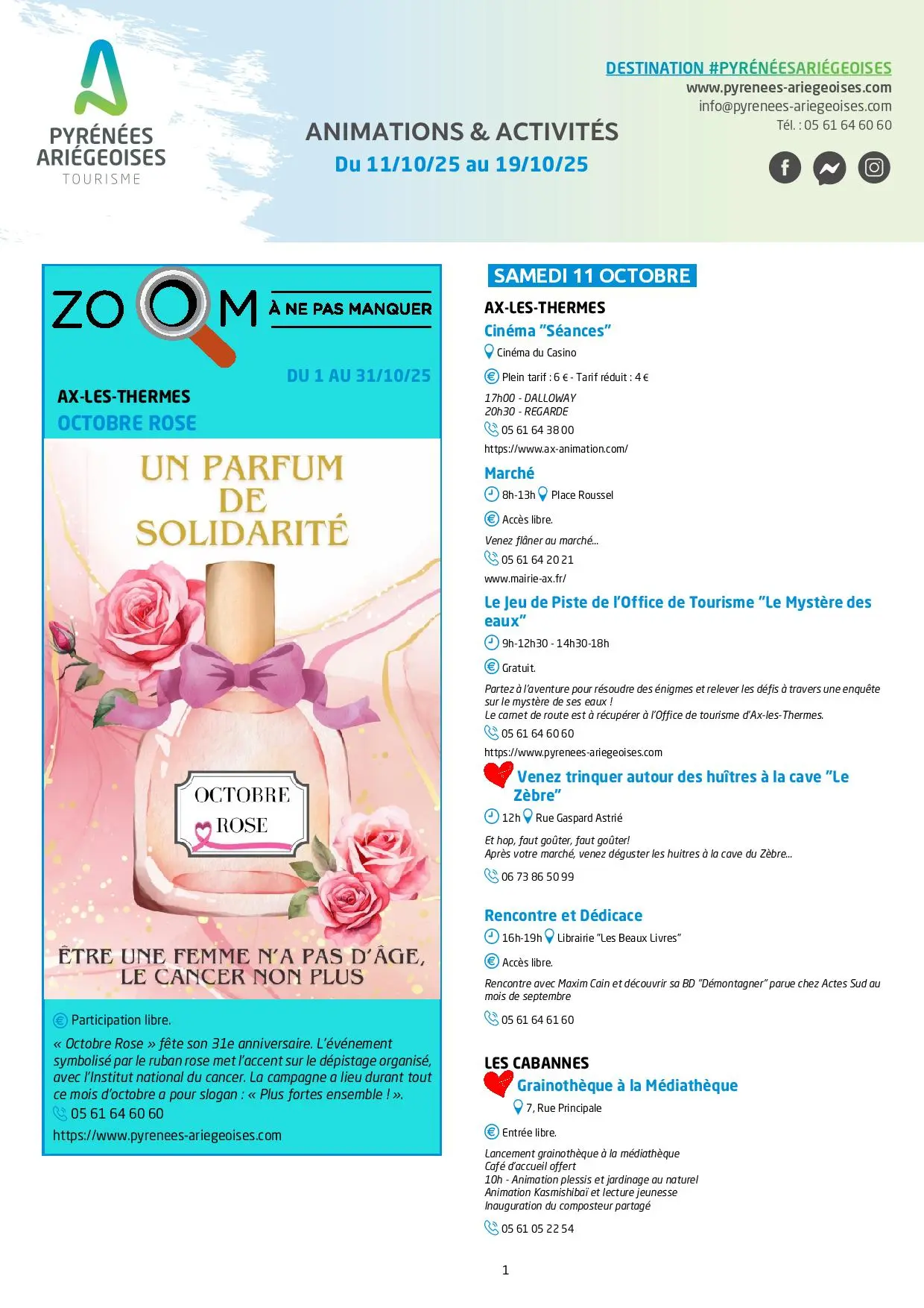 Du 11 au 19.10.25. Programme des animations & activités