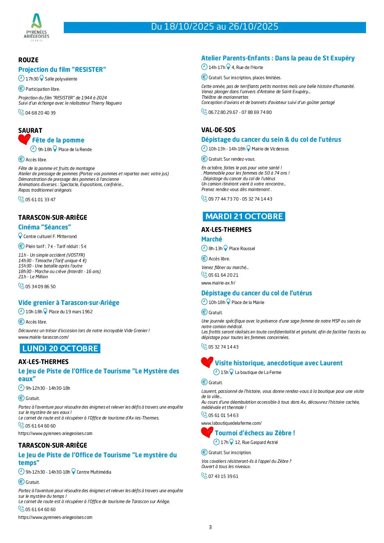 Du 18 au 26.10.Programme des Animations & Activités