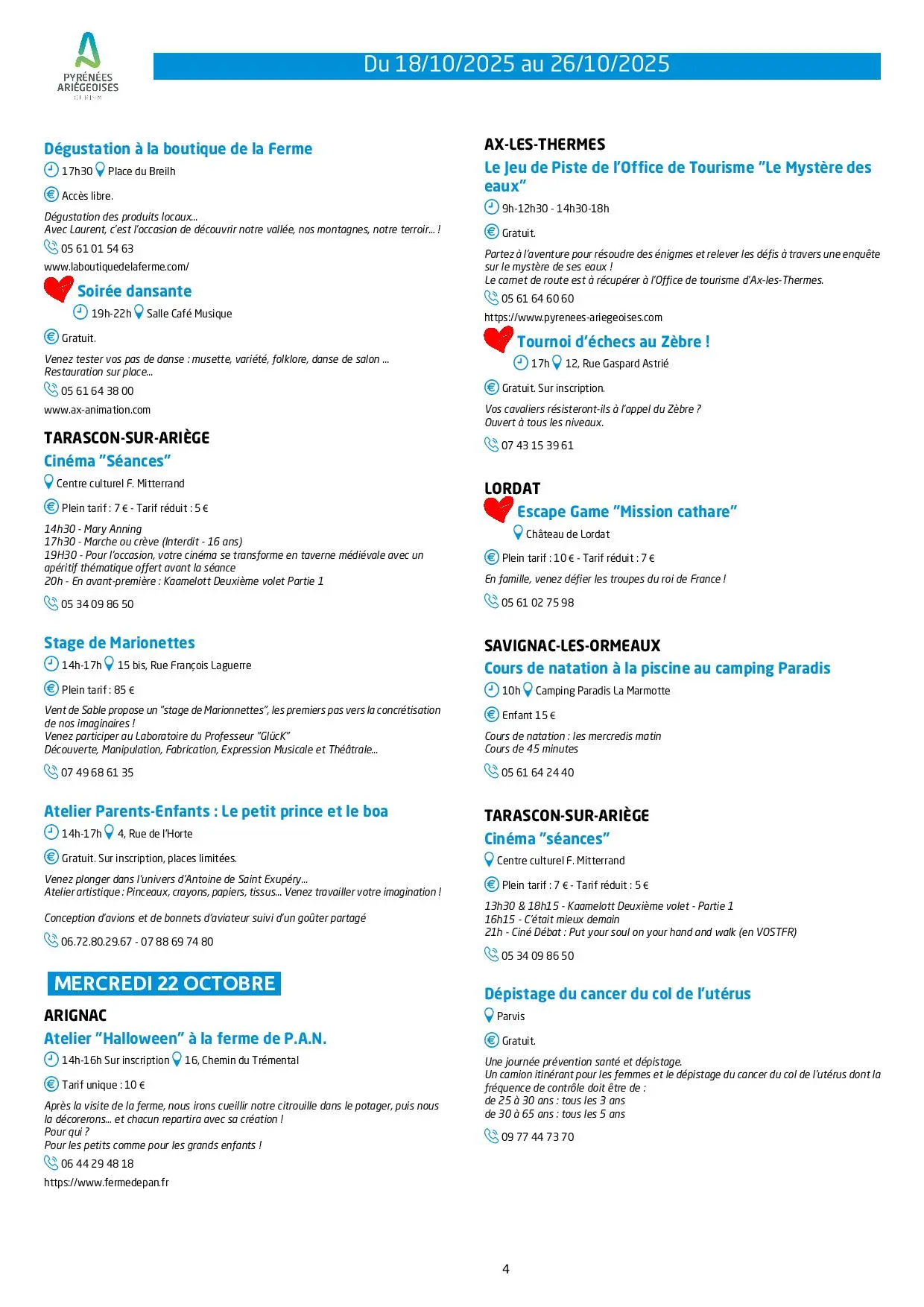 Du 18 au 26.10.Programme des Animations & Activités