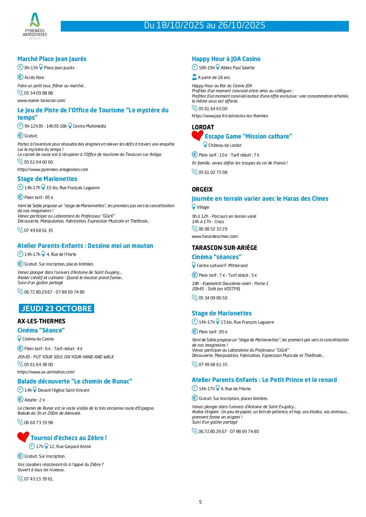 Du 18 au 26.10.Programme des Animations & Activités
