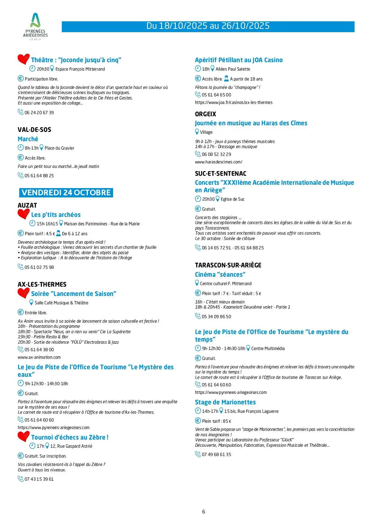 Du 18 au 26.10.Programme des Animations & Activités