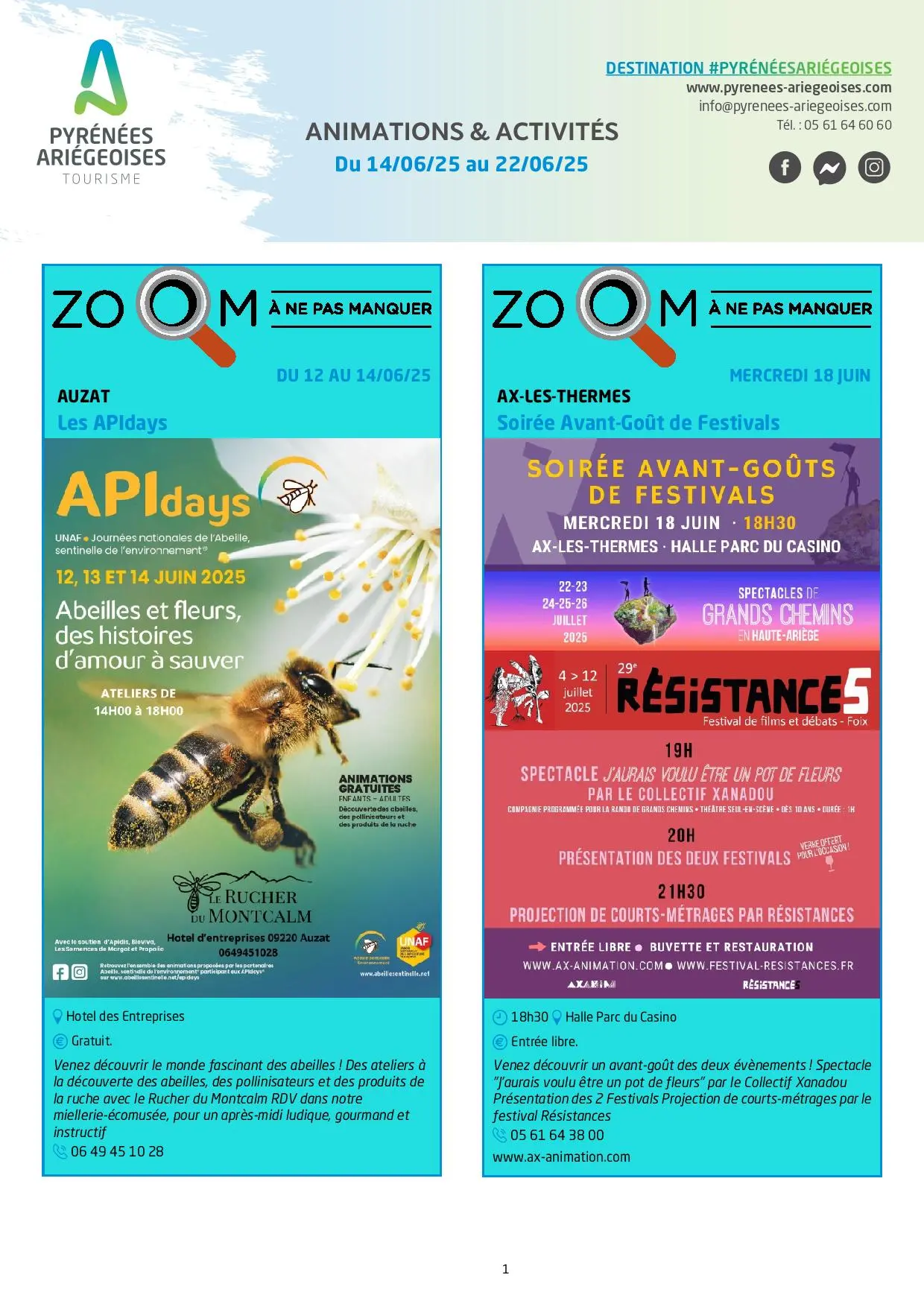 Du 14 au 22.06. Programme Animations & Activités