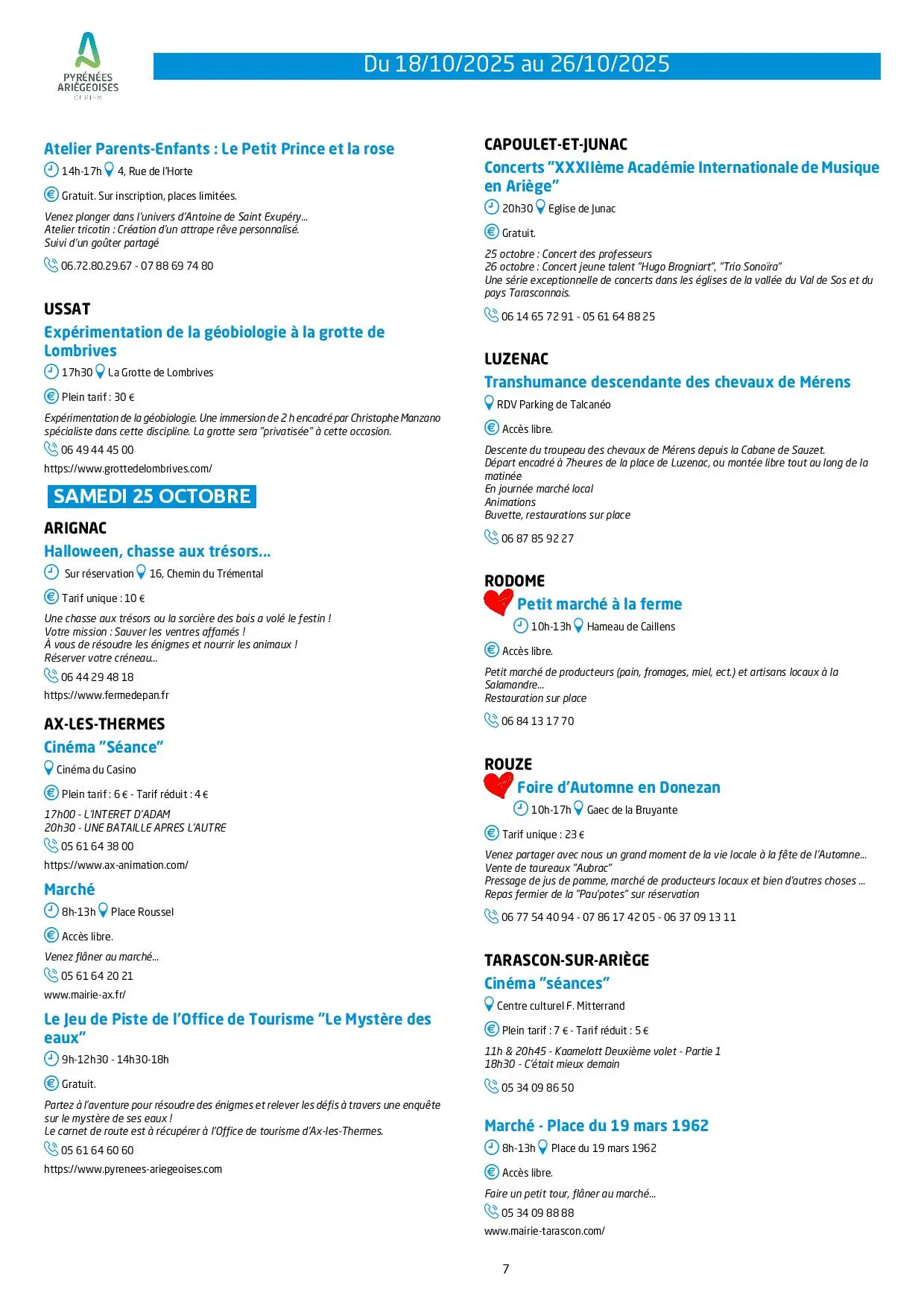 Du 18 au 26.10.Programme des Animations & Activités