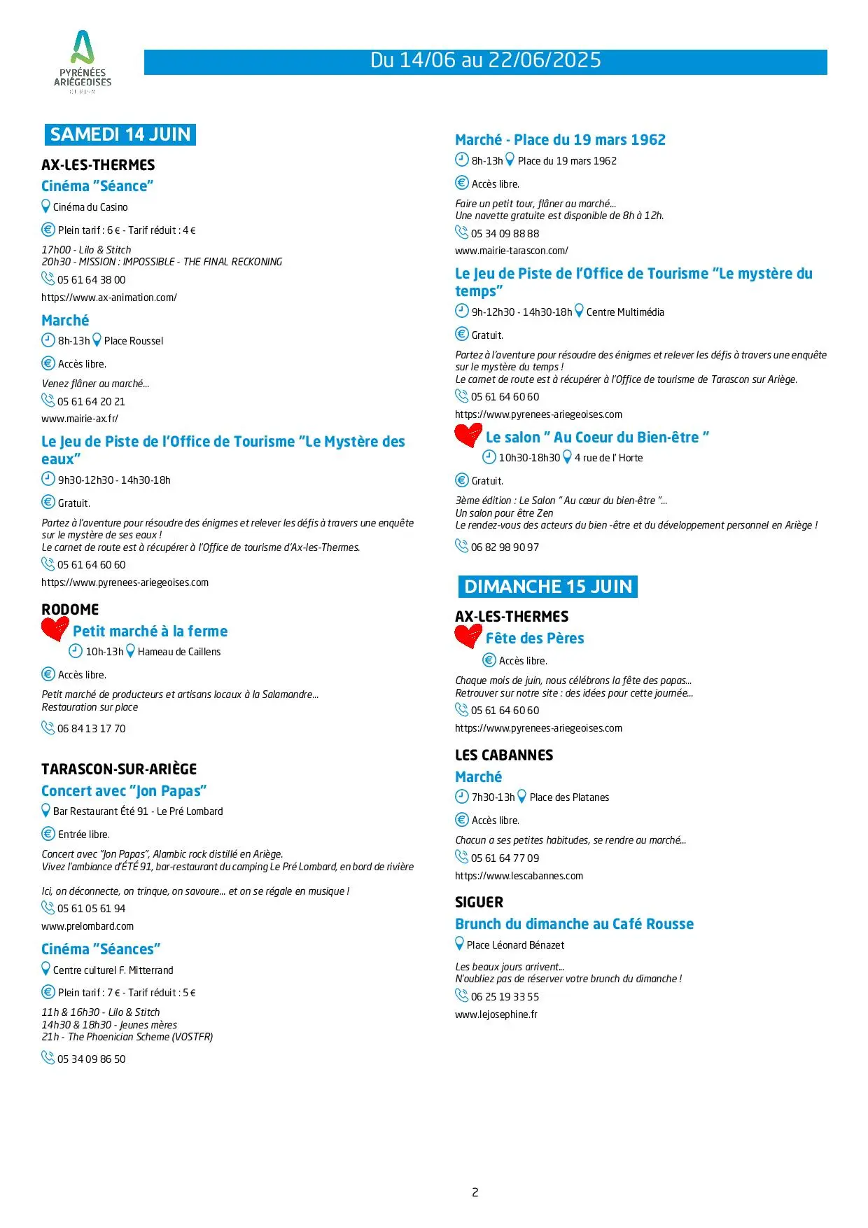 Du 14 au 22.06. Programme Animations & Activités