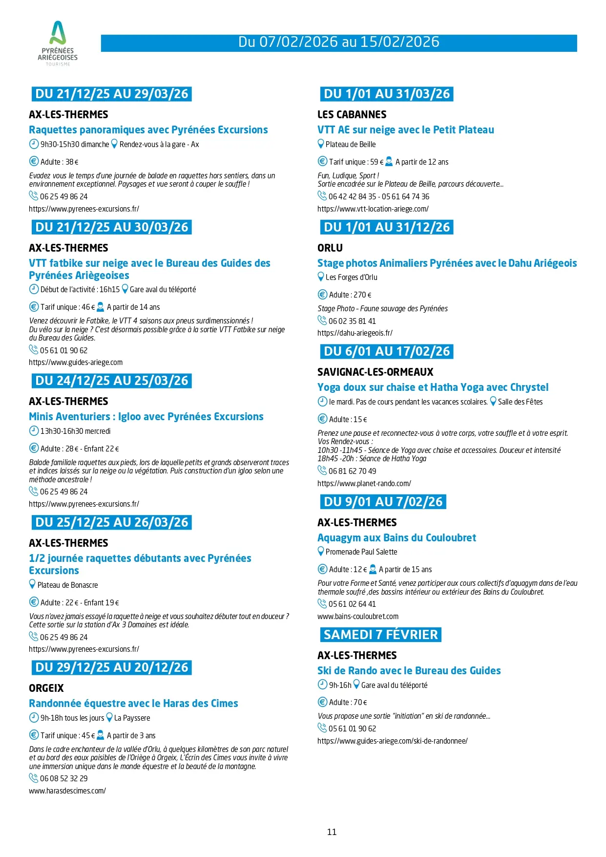 Du 07 au 15.02.Programme Animations & Activités