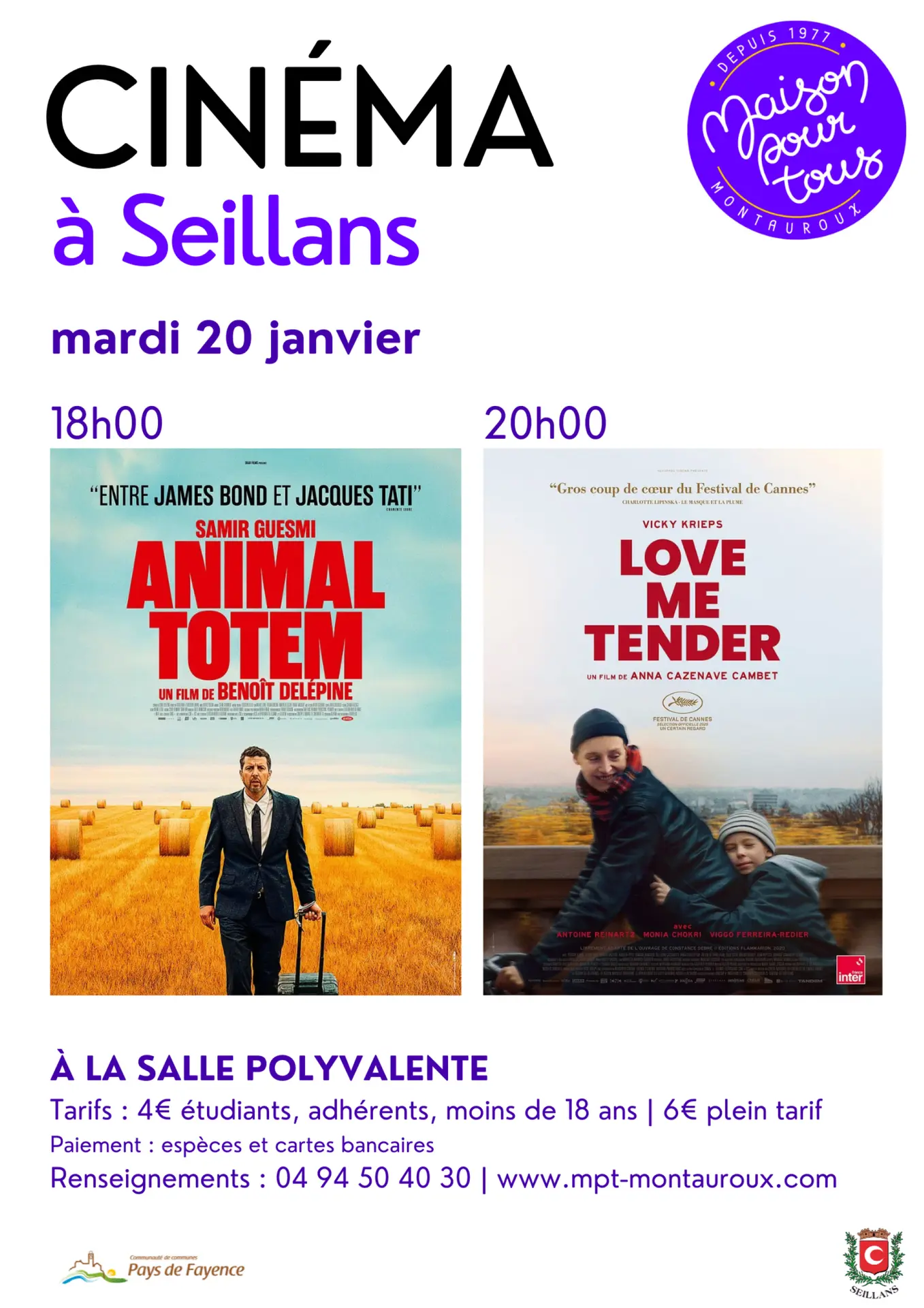 Animal totem à 18h et Love me tender à 20h