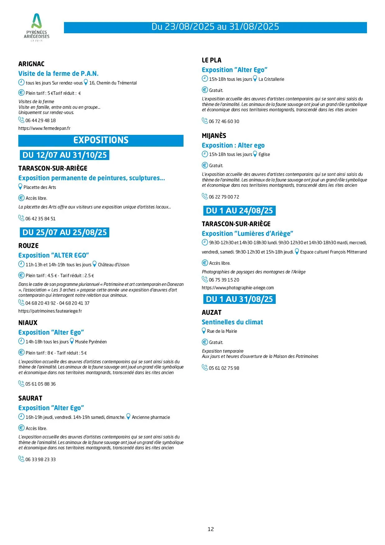 Du 23 au 31.08.Programme Animations & Activités.