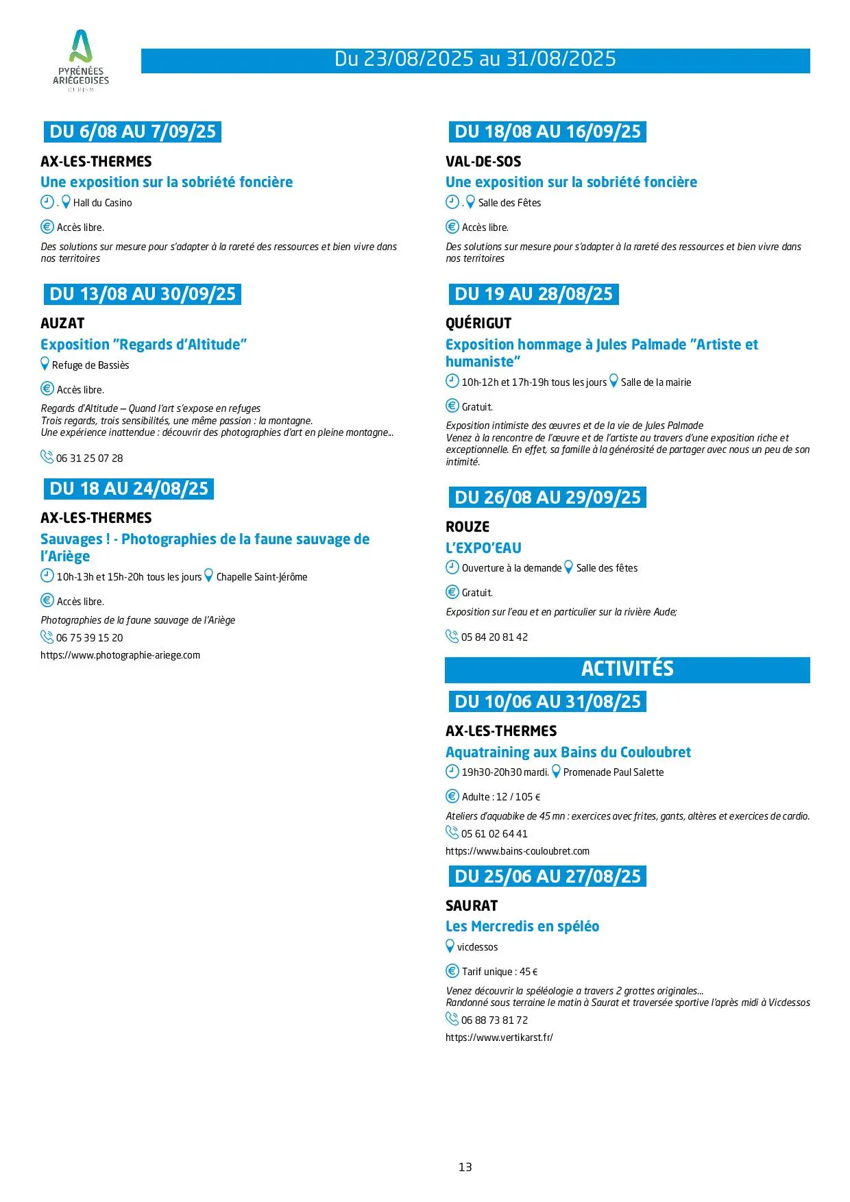 Du 23 au 31.08.Programme Animations & Activités.
