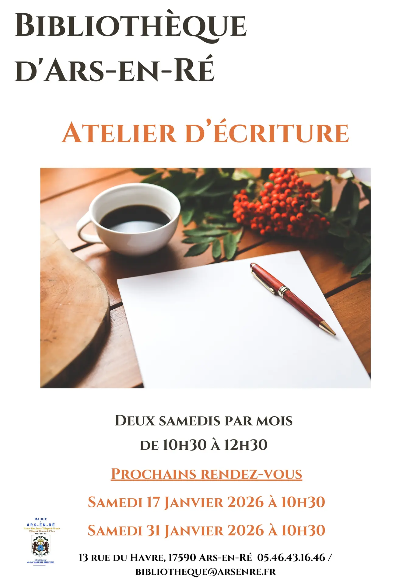 Affiche de l'ateliers d'écriture avec Marie-Marthe Bourget