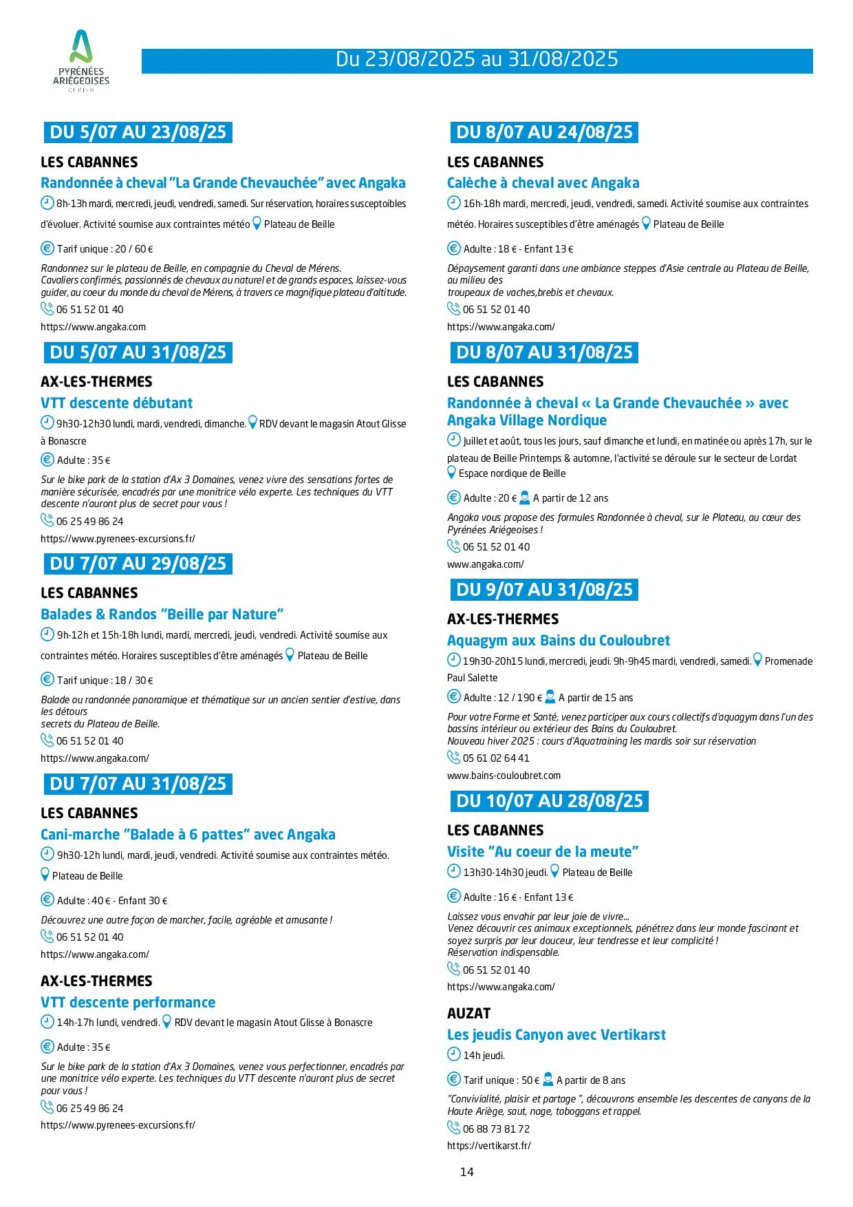 Du 23 au 31.08.Programme Animations & Activités.