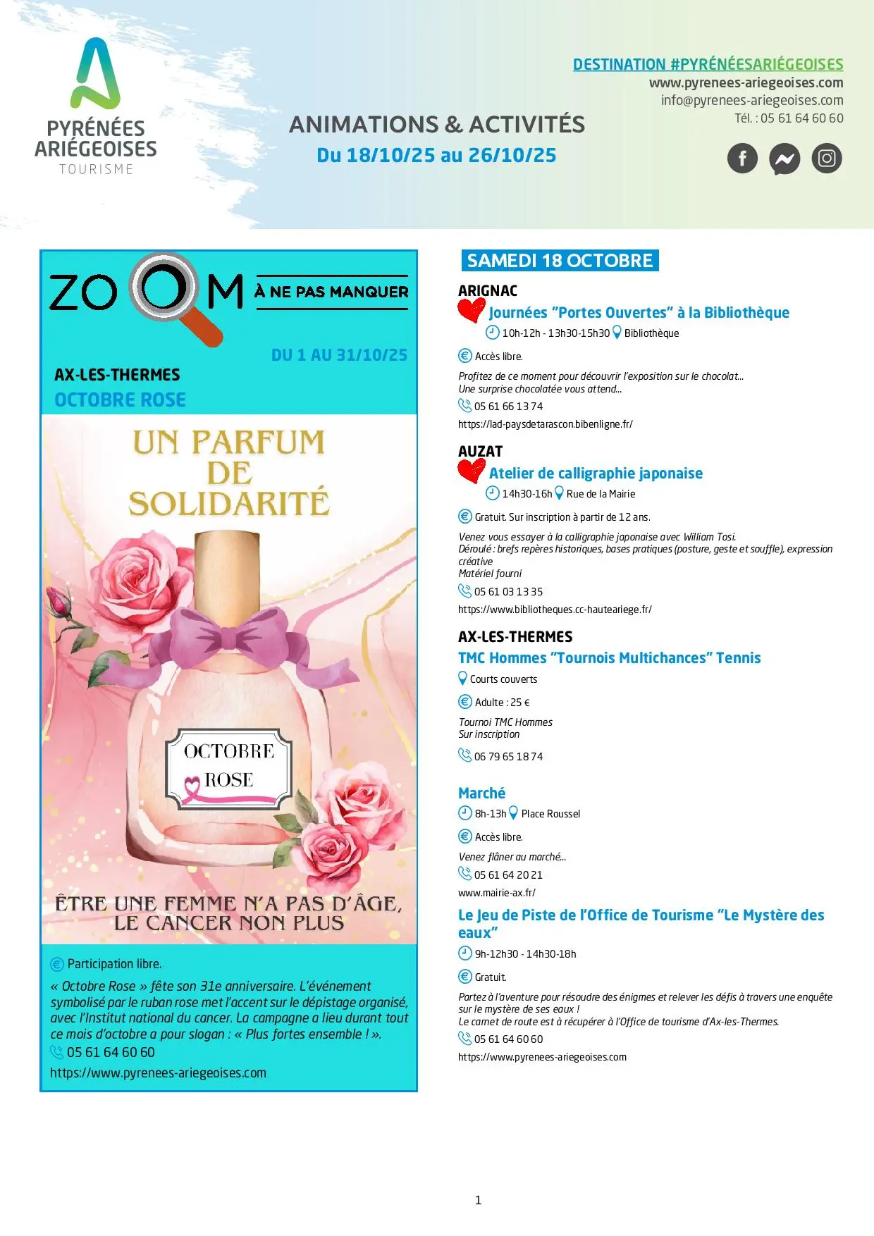 Du 18 au 26.10.Programme des Animations & Activités