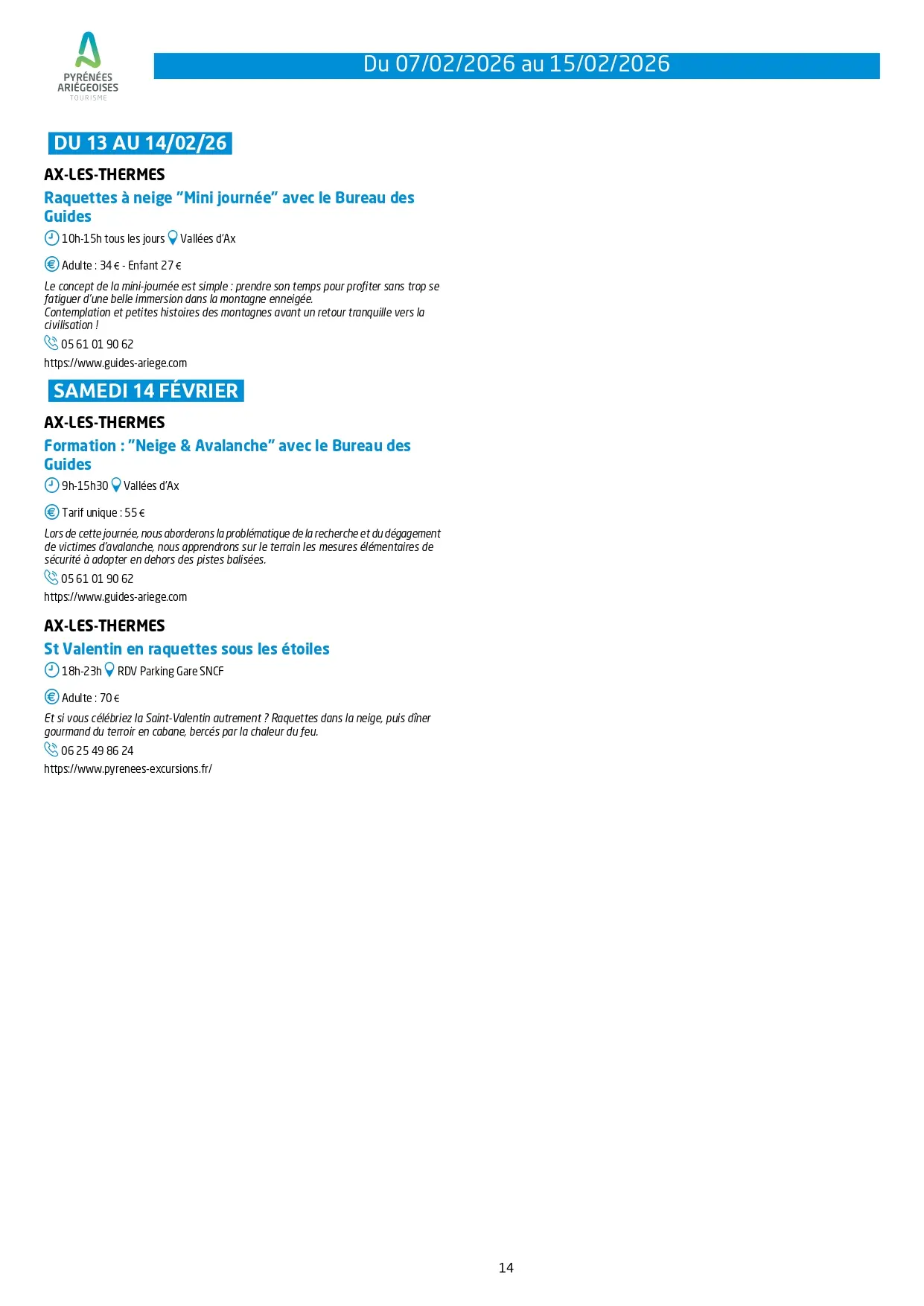 Du 07 au 15.02.Programme Animations & Activités