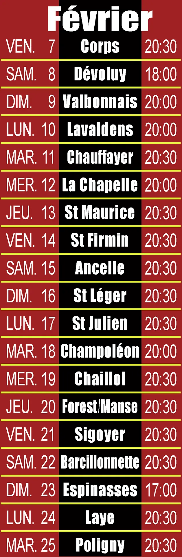 Les Horaires