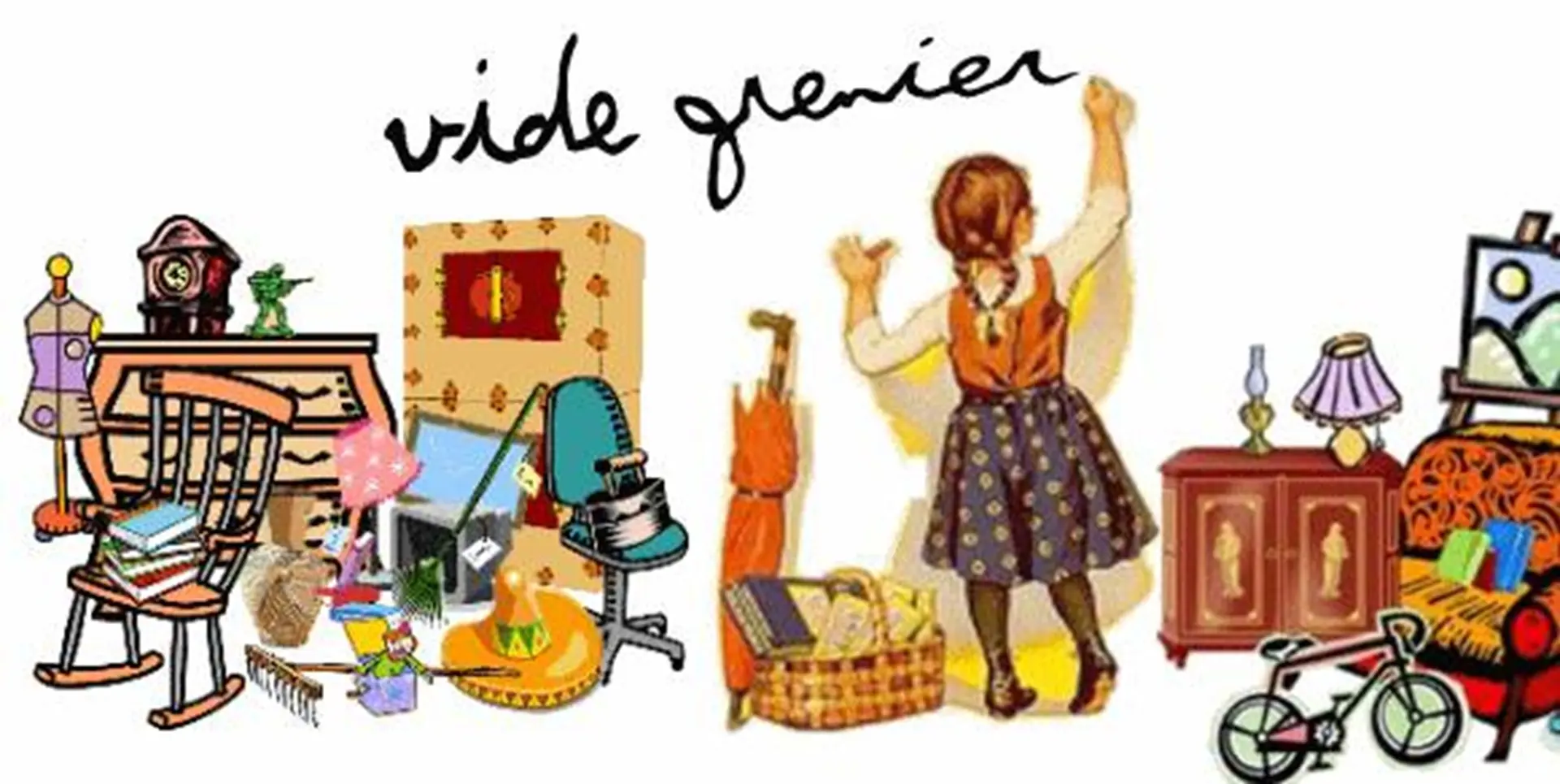 Dessin enfantin illustrant un vide grenier