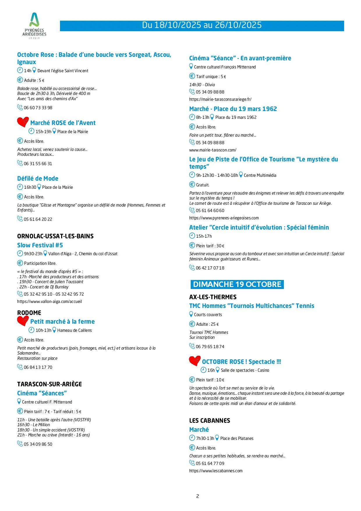 Du 18 au 26.10.Programme des Animations & Activités