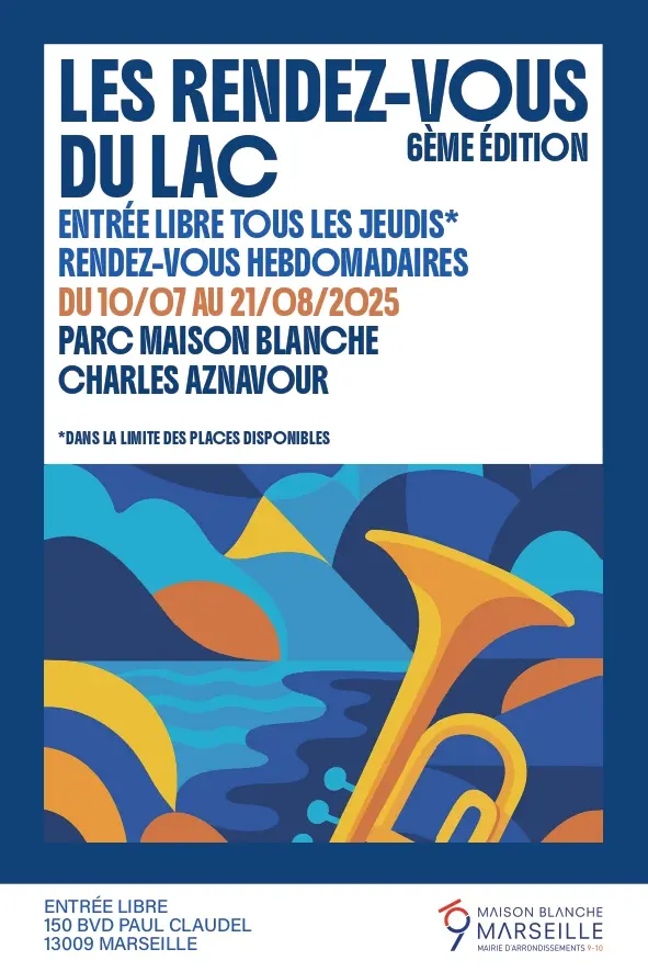page web programme et image d'une trompette sur fond bleu