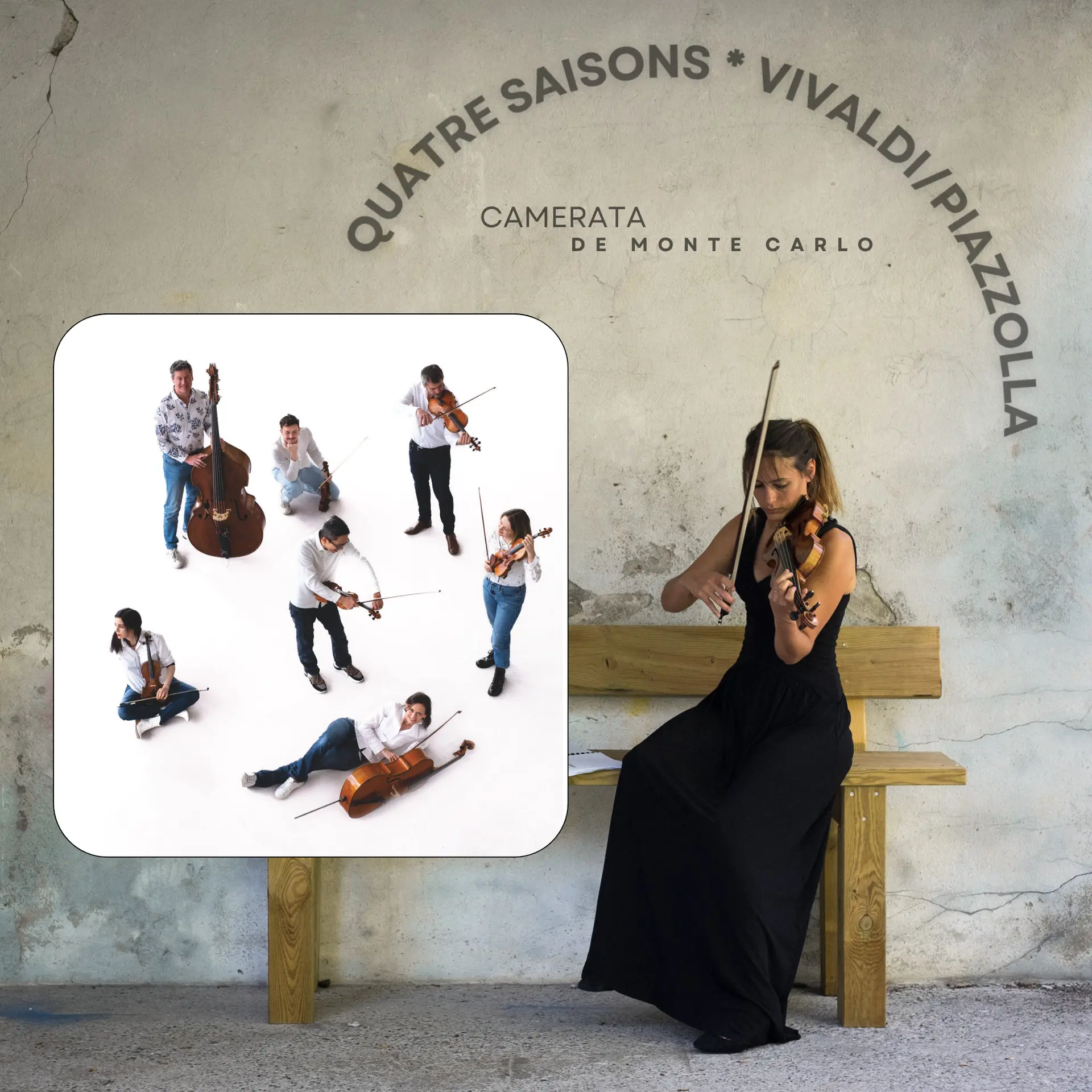 Une jeune femme joue du violon sur un banc.