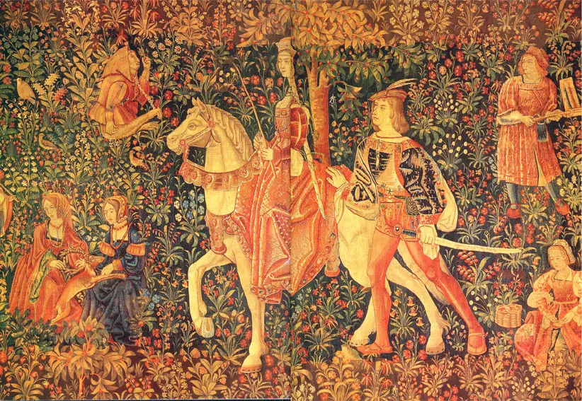 Tapisserie millefleurs, début XVe siècle, laine, soie, donation Puech à l'institut Calvet