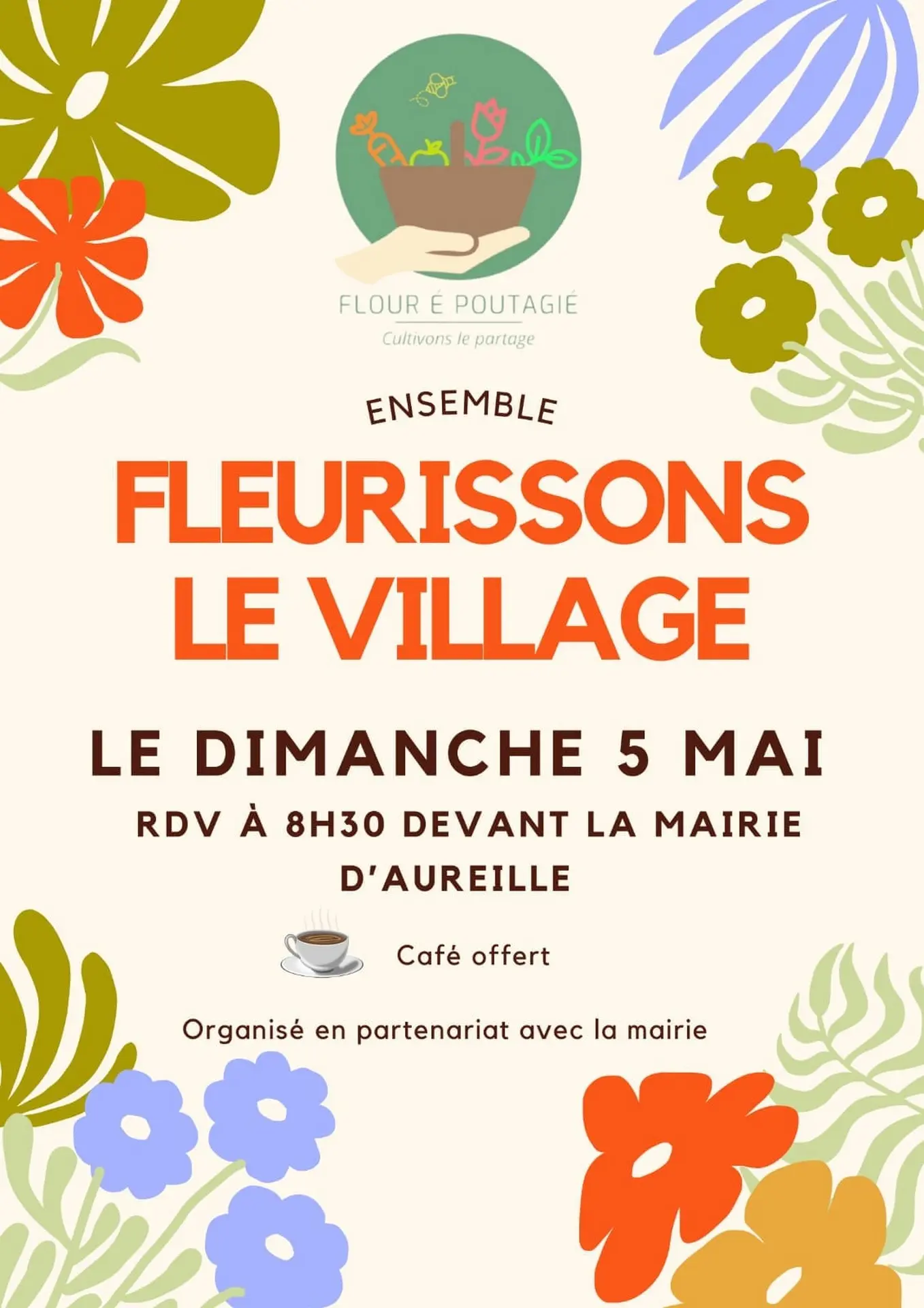 Fleurissons le village Flour é Poutagié Aureille
