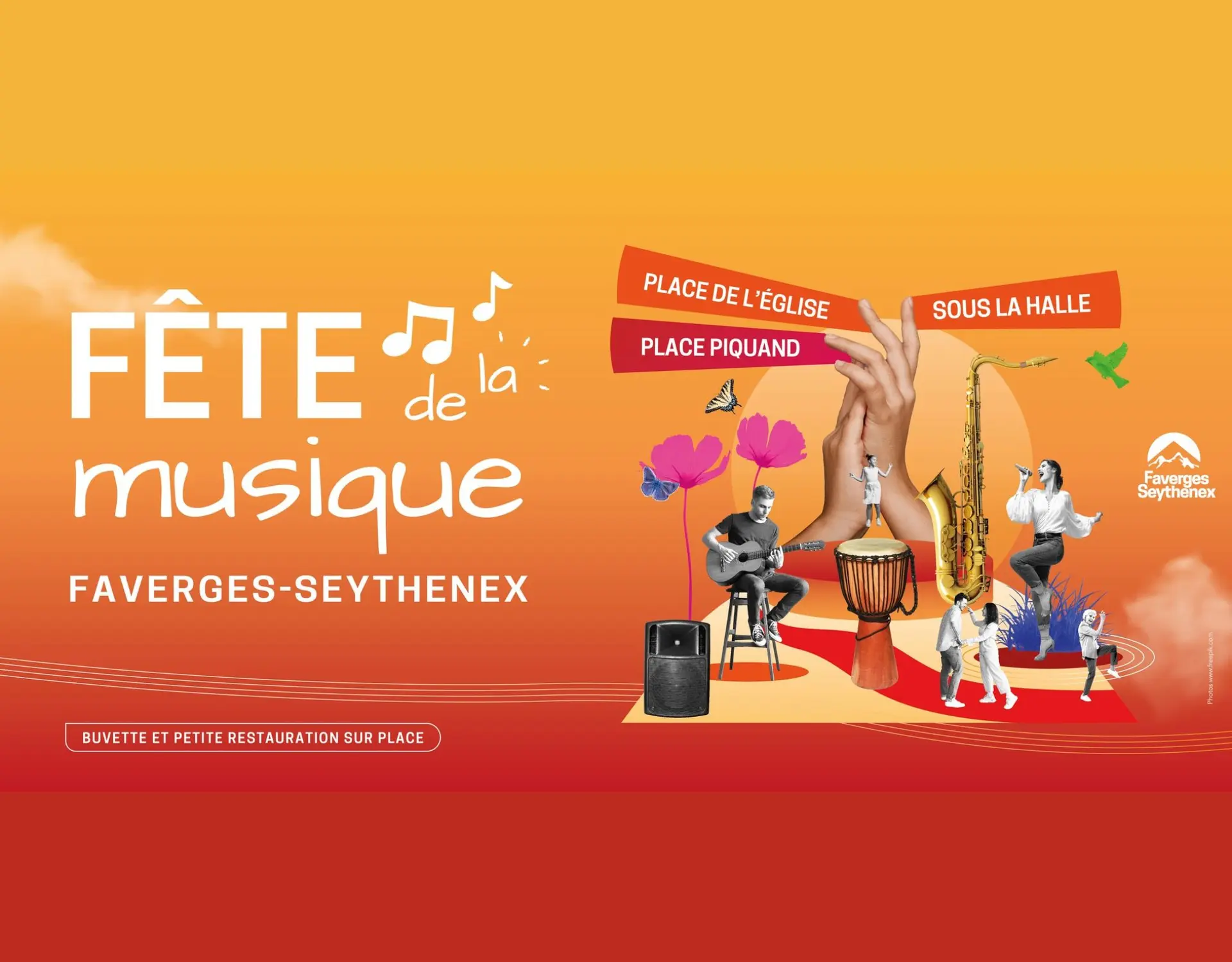 affiche fête de la musique rouge et orange