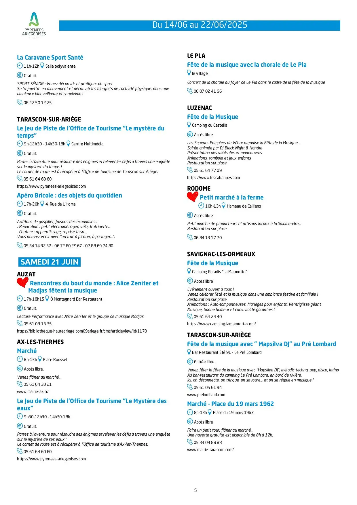 Du 14 au 22.06. Programme Animations & Activités