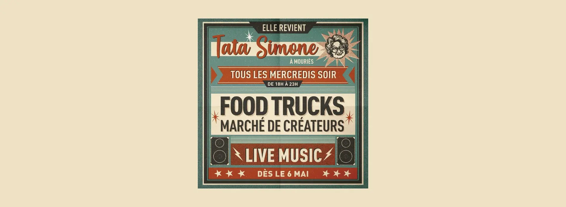 Vignette Künstlermarkt und Foodtrucks bei Chez Tata Simone in Mouriès 06.05 bis 30.09.26