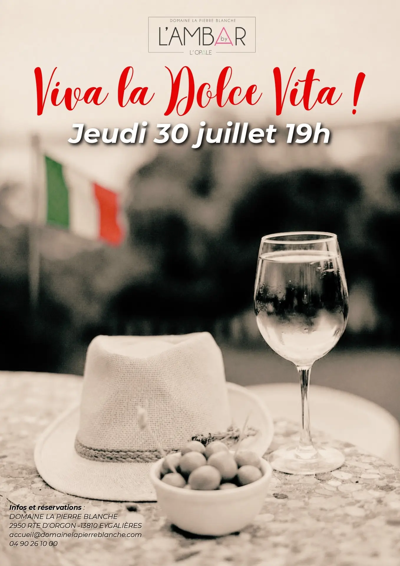Poster Dolce Vita Evening at L'Ambar in Eygalières 30.07.26