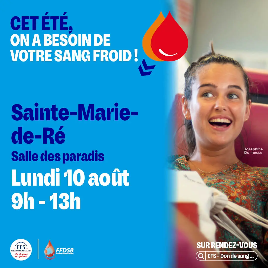 Plakat zur Blutspende in Sainte-Marie-de-Ré am 10. August