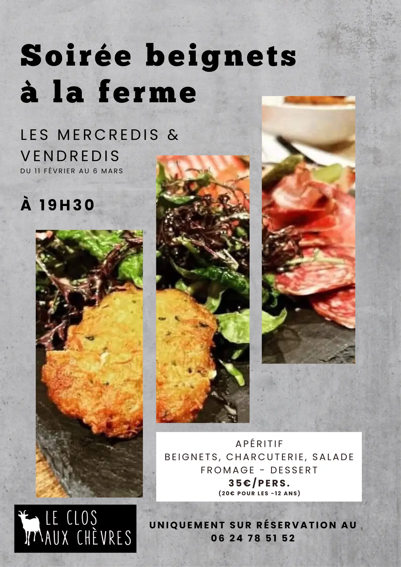 affiche soirée beignets pomme de terre à la ferme.