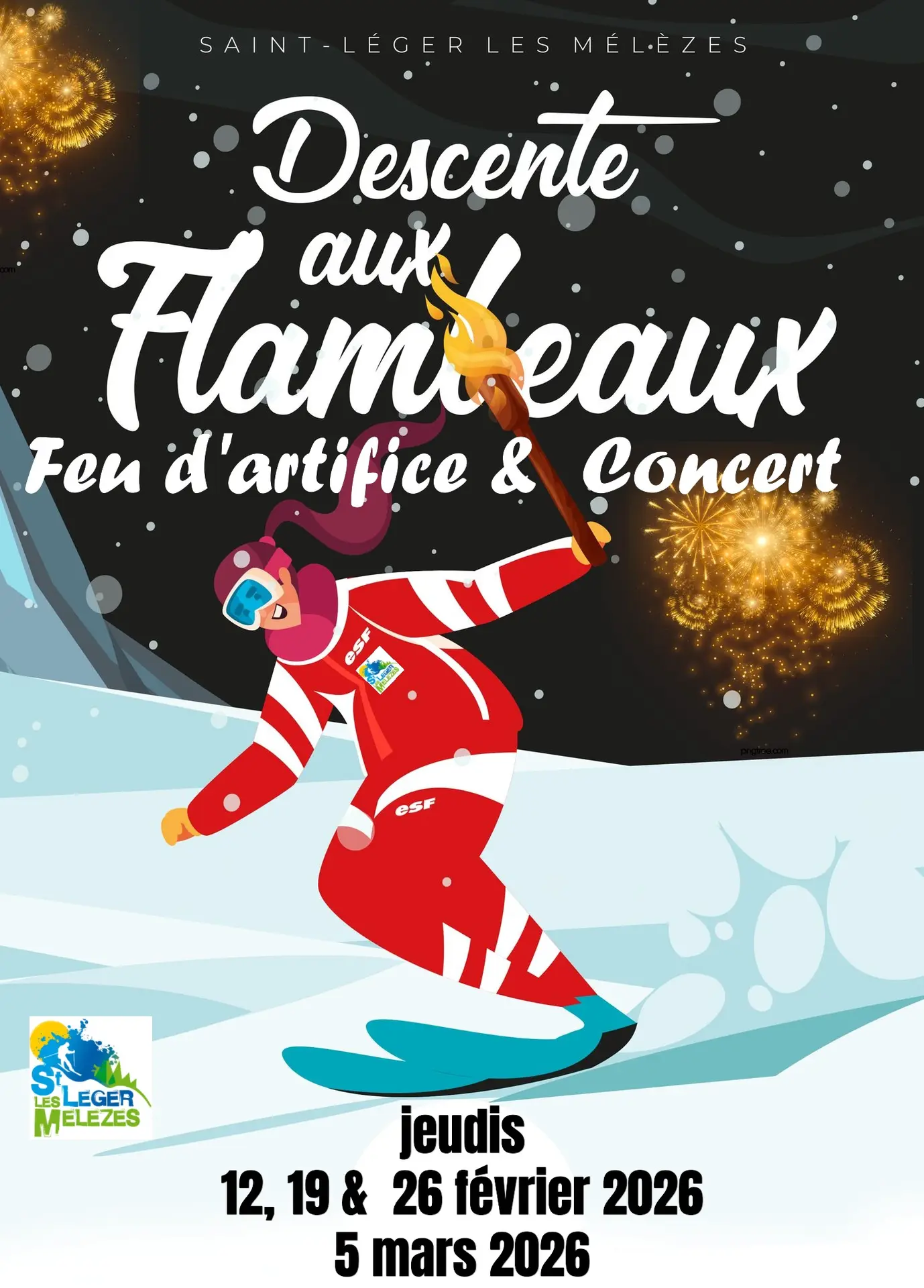 Descente aux flambeaux, concert et feu d'artifice_Saint-Léger-les-Mélèzes