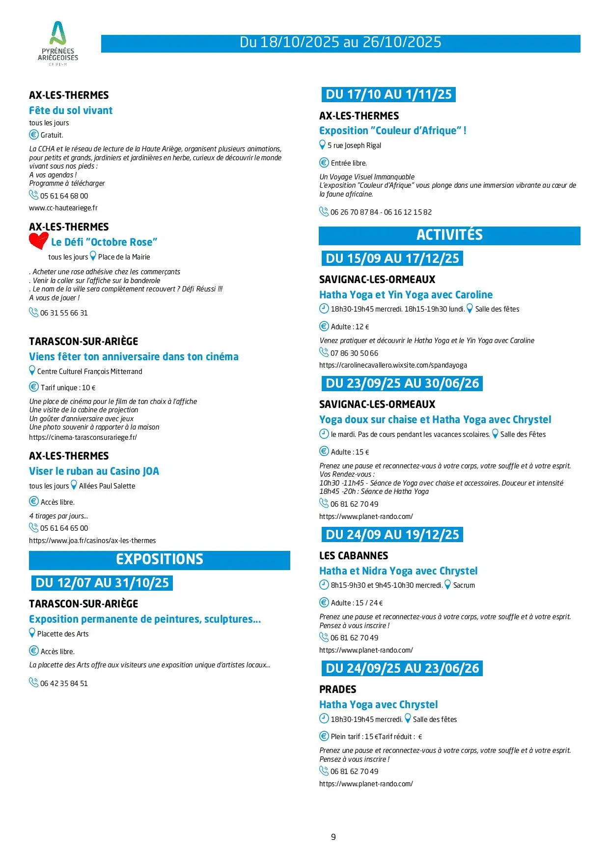 Du 18 au 26.10.Programme des Animations & Activités