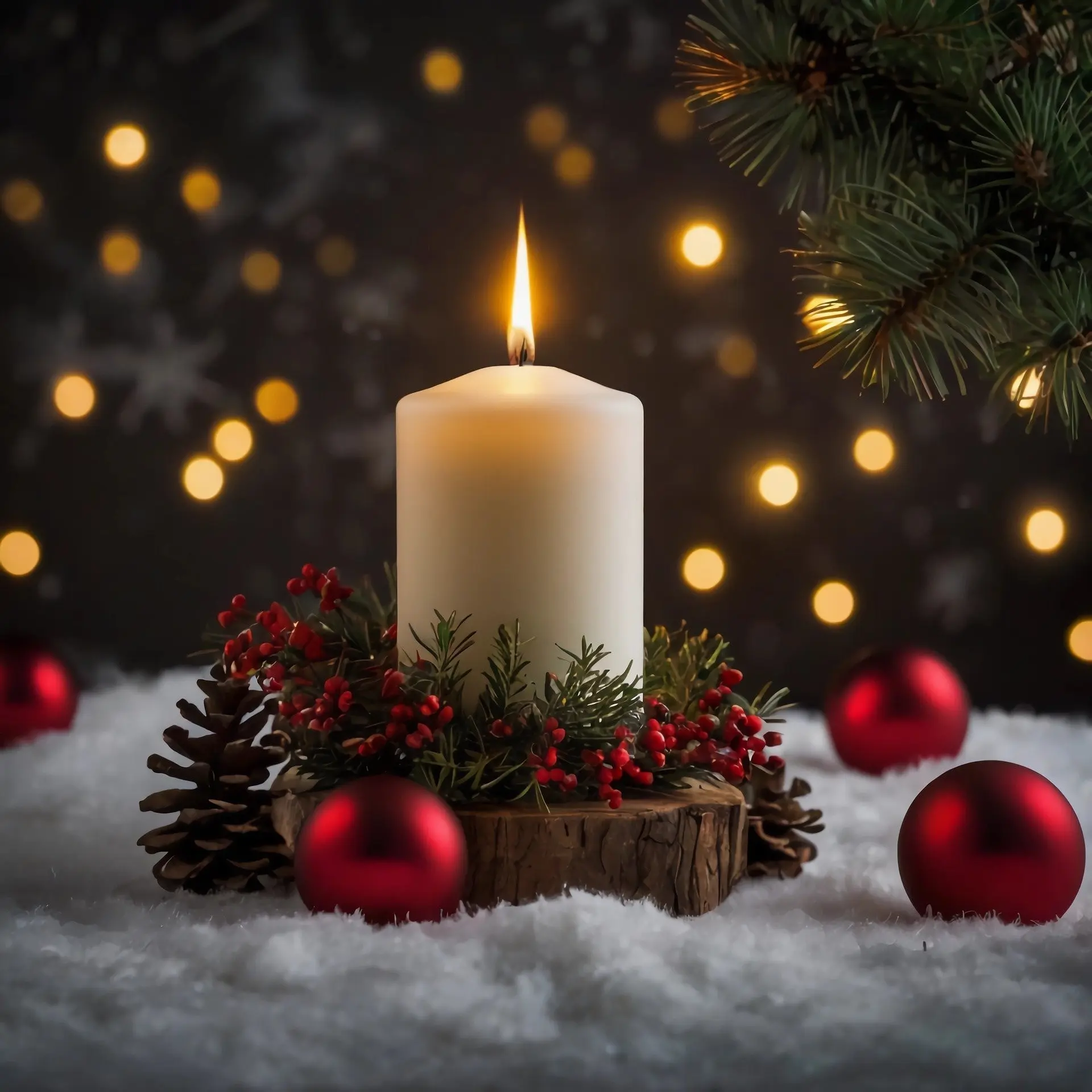 Candle with Christmas decorations