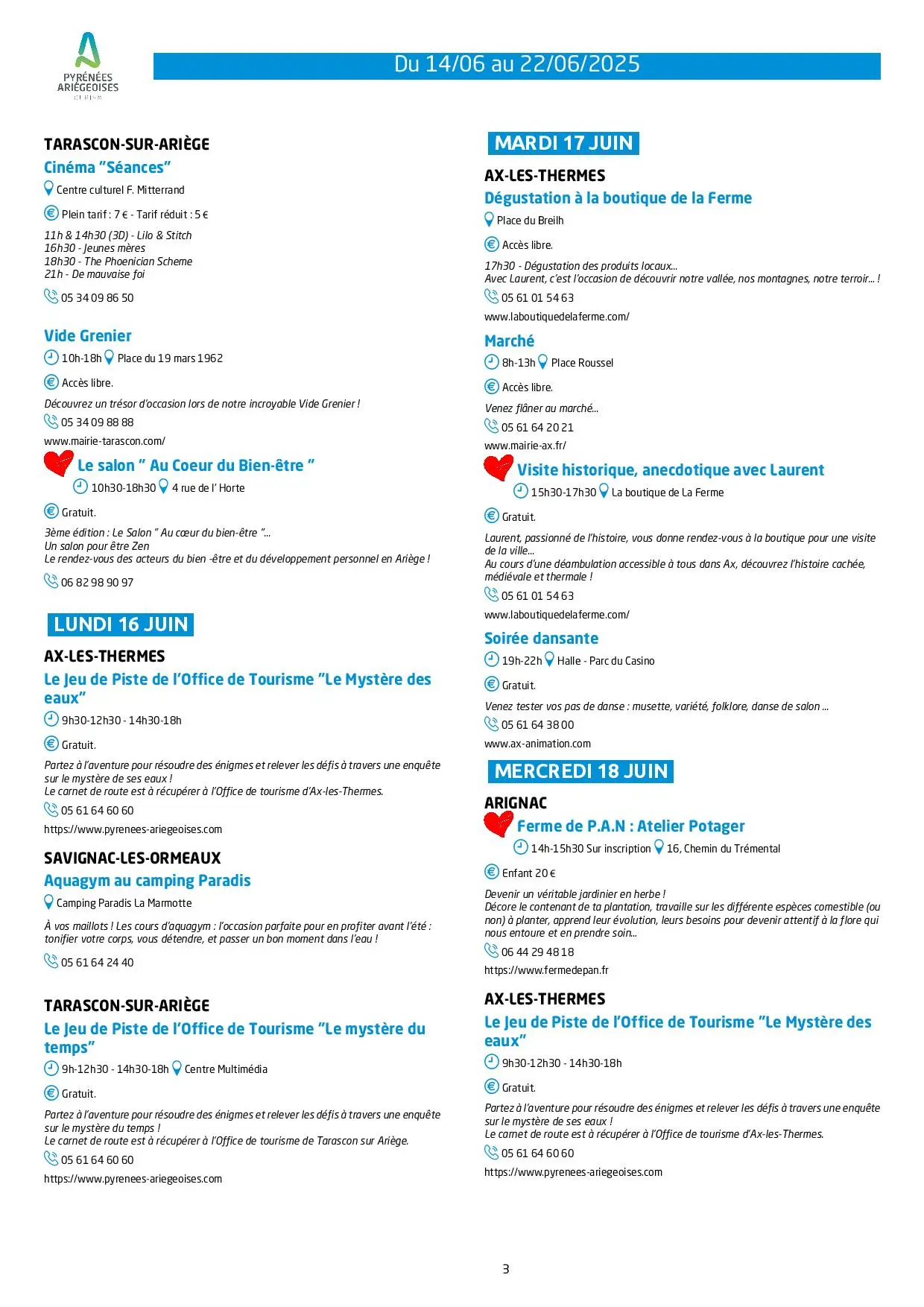 Du 14 au 22.06. Programme Animations & Activités